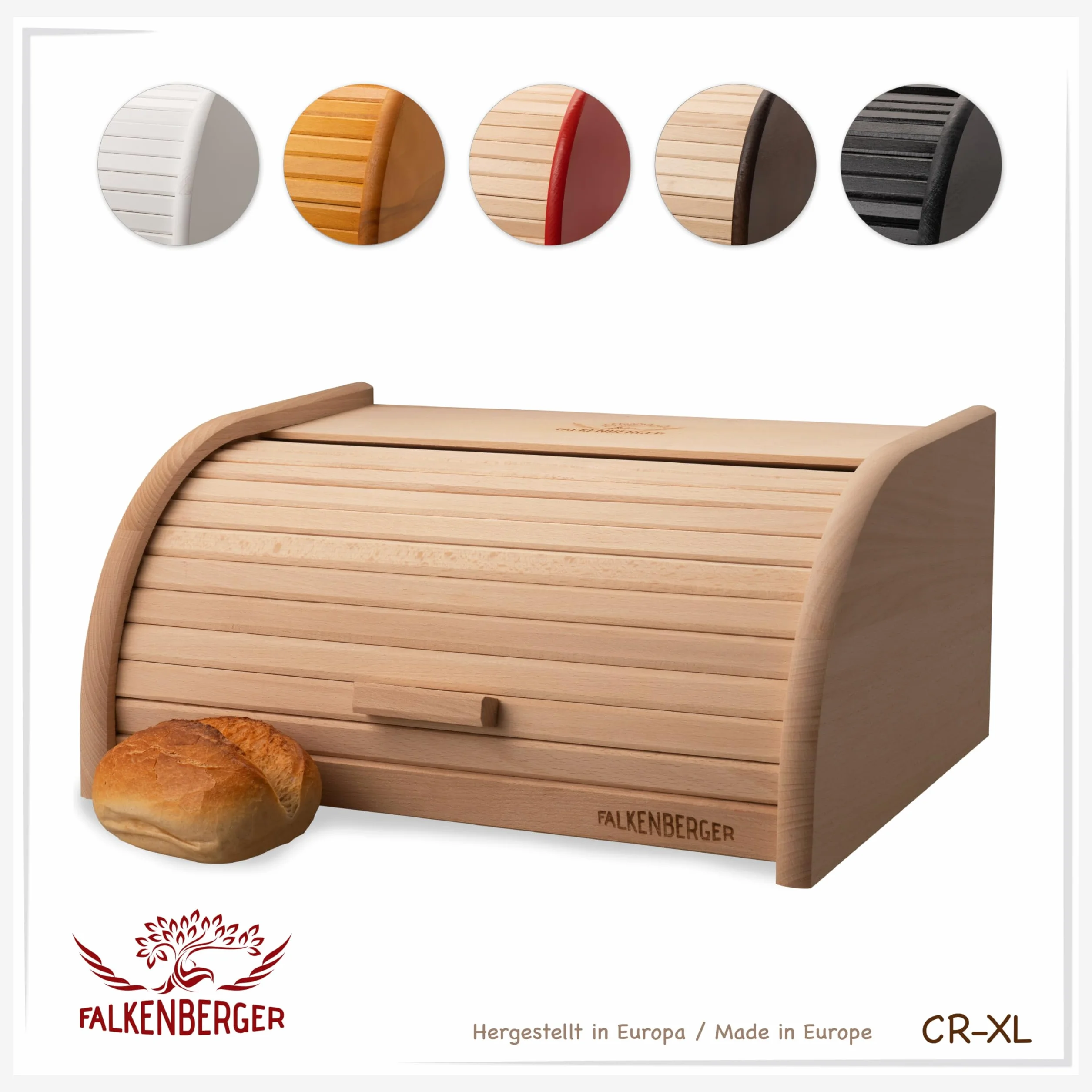 Chlebak z drewna bukowego ok. 38 x 28 x 18 cm XL chlebak tradycyjny pojemnik na chleb z rolowaną pokrywką, ręcznie wykonany