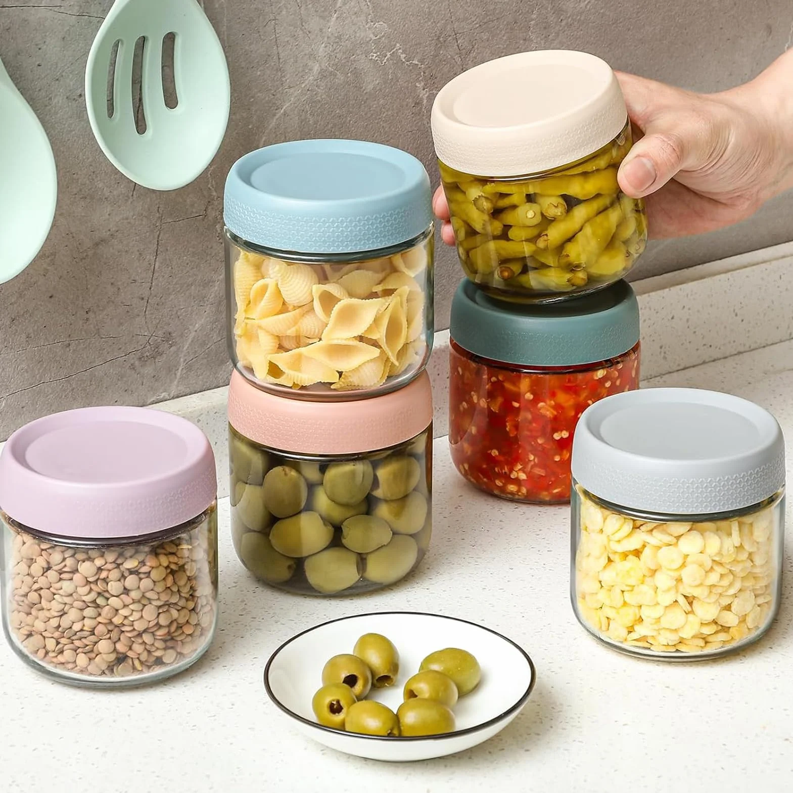 6 Sztuk Overnight Oats Słoiki z Pokrywką, 300 ml Słoik śniadaniowy z Zakręcaną Pokrywką Słoiki do Przygotowywania Posiłków na Chutney, Pudding, Jogurt, Owoce, Przyprawy, Fasola