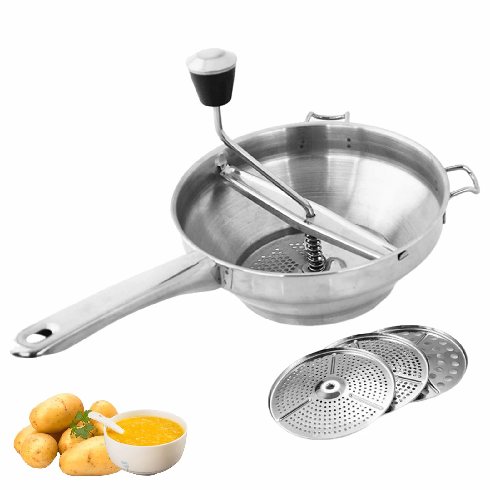 Ricer do puree ziemniaczanego, młynek spożywczy do sosu pomidorowego,Prasa pomidorów Praska ziemniaków ze stali nierdzewnej z uchwytem Młynek żywności - Ergonomiczna tłuczka ziemniaków zac