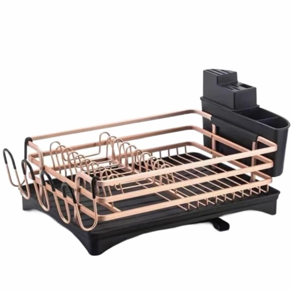 Ociekacz do Naczyń Suszarka do Naczyń Aluminiowa Suszarka Do Naczyń Kuchennych Zlewozmywak Ociekacz Stojak Do Przechowywania Półka Organizator Pojemnik Stojak do Ociekania Naczyń (Color : Gold)
