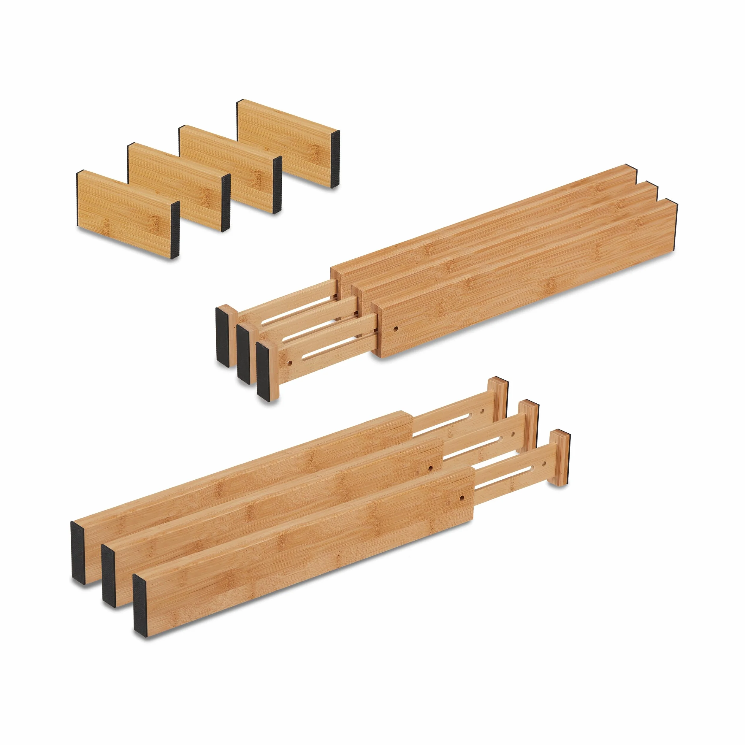 Relaxdays Separator do szuflad 10-częściowy zestaw regulowana długość 43,5-56,5 cm bambus