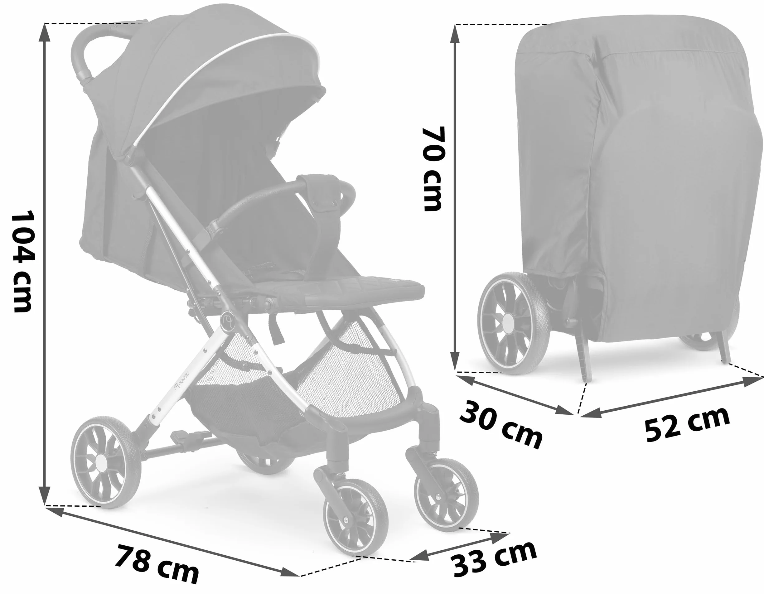 Nukido wózek spacerowy składany lekki spacerówka duże koła Paseo czarny