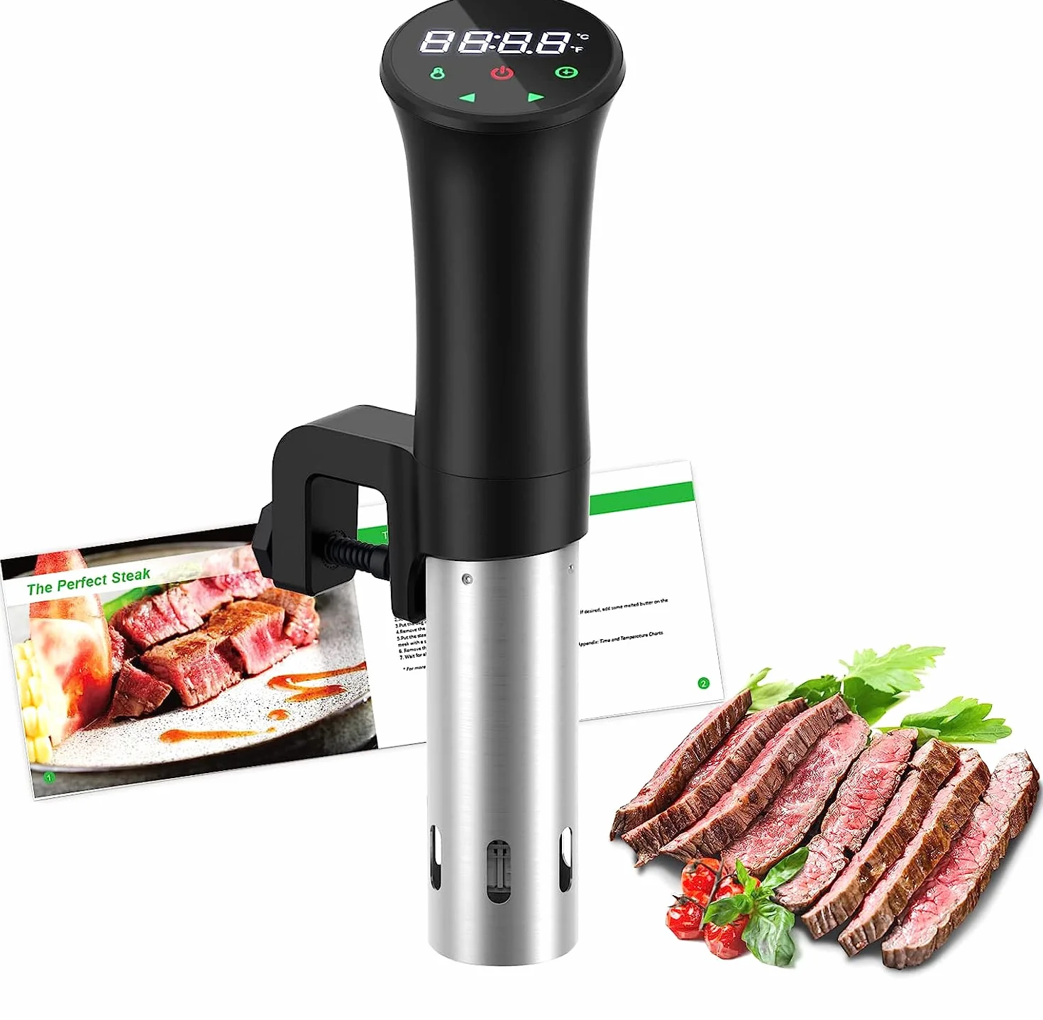 Sous vide Sous-vide Garer, precyzyjny garnek do gotowania, cyrkulator zanurzenia, wydajna, cicha cyrkulacja wody, niski poziom oleju i niskotłuszczowy, zdrowe odżywianie, czarny (wielokrotnego użytku)