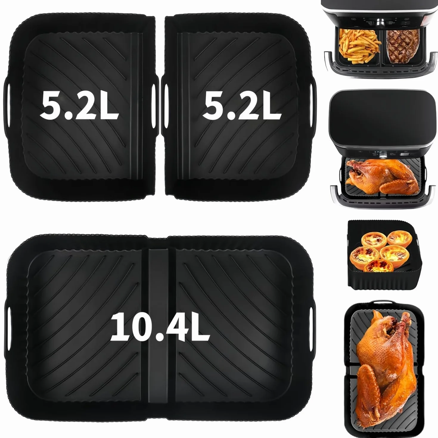 KAHEIGN Silikonowe wkładki do frytkownicy powietrznej do szuflady Ninja Flex AF500UK, 2 szt. 5,2 l + 1 szt. 10,4 l wielokrotnego użytku duże wkładki do frytkownicy powietrznej AF500UK AF500UKCP