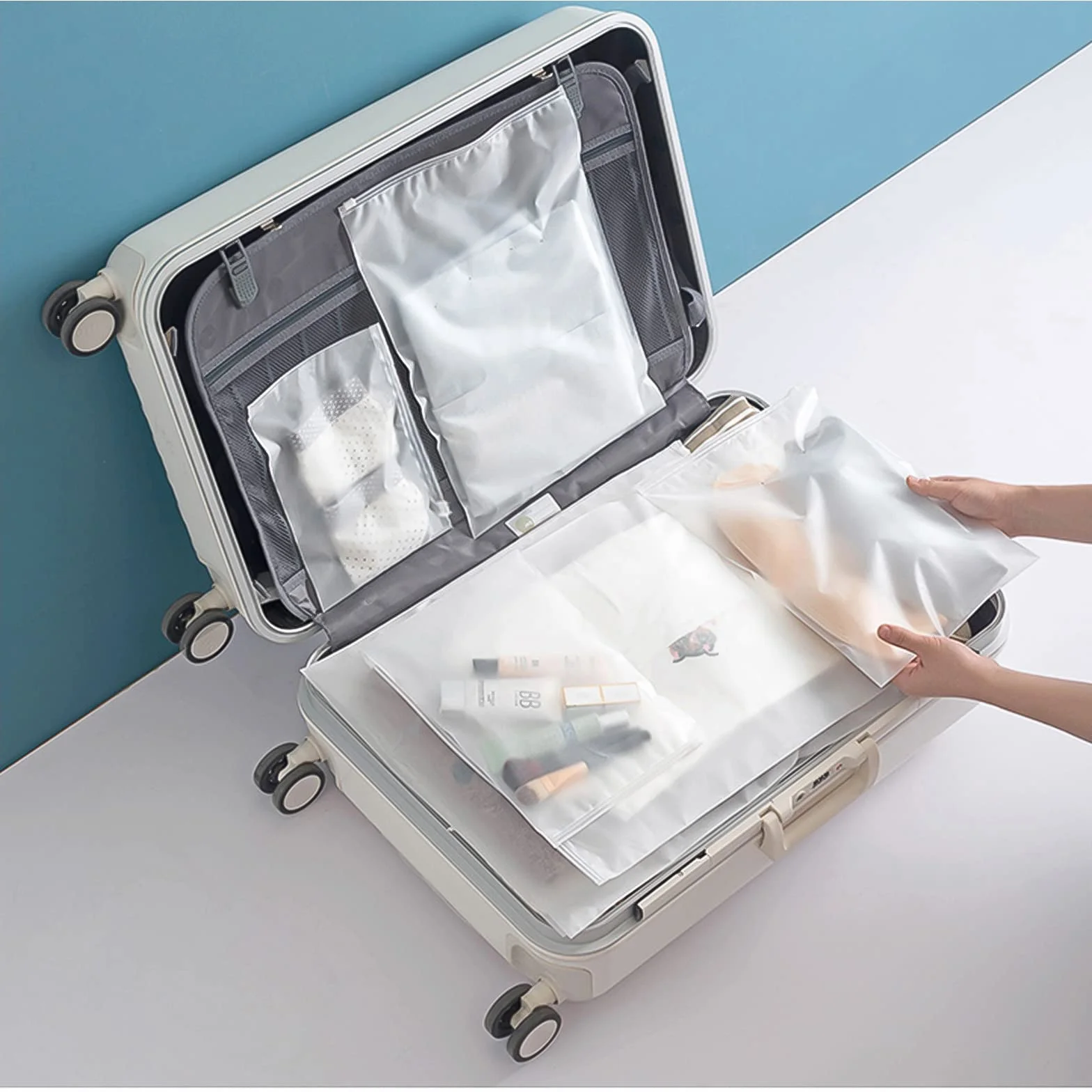 OSDUE 15 Stücke Zip-Beutel Reisetasche, Kleidung Tüten Wasserdichte, Multifunktions Gefrostetem Aufbewahrungsbeutel für Kleidung Schuhe Unterwäsche Kosmetik