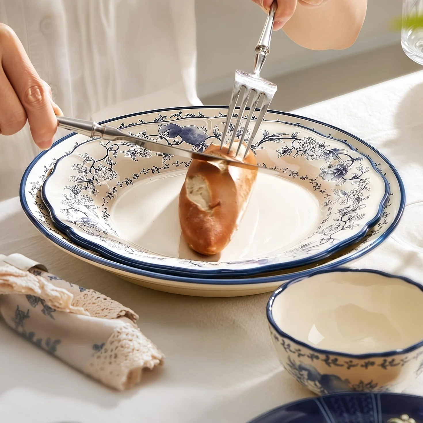 30-częściowy porcelanowy zestaw zastawy stołowej, kamionka i talerze ceramiczne miski garnek do zupy pałeczki, elegancka zastawa stołowa dla 6 osób, domowa jadalnia