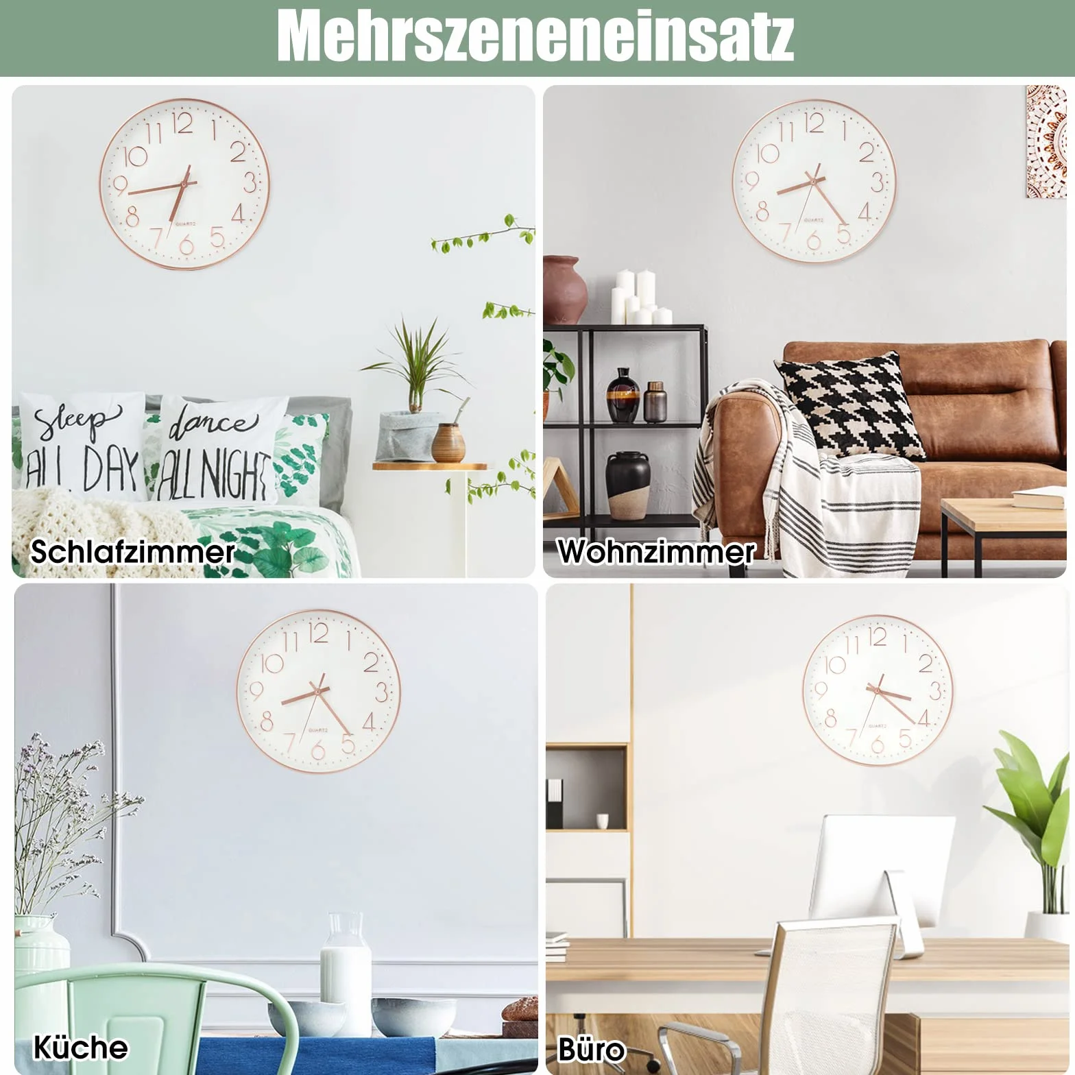 LEEPAT Zegar ścienny 30 cm, bez tykania, nowoczesny, kwarcowy, bezgłośny, zegar ścienny z cyframi arabskimi, zegar dla dzieci, do dekoracji salonu, kuchni, biura, restauracji (różowe złoto)