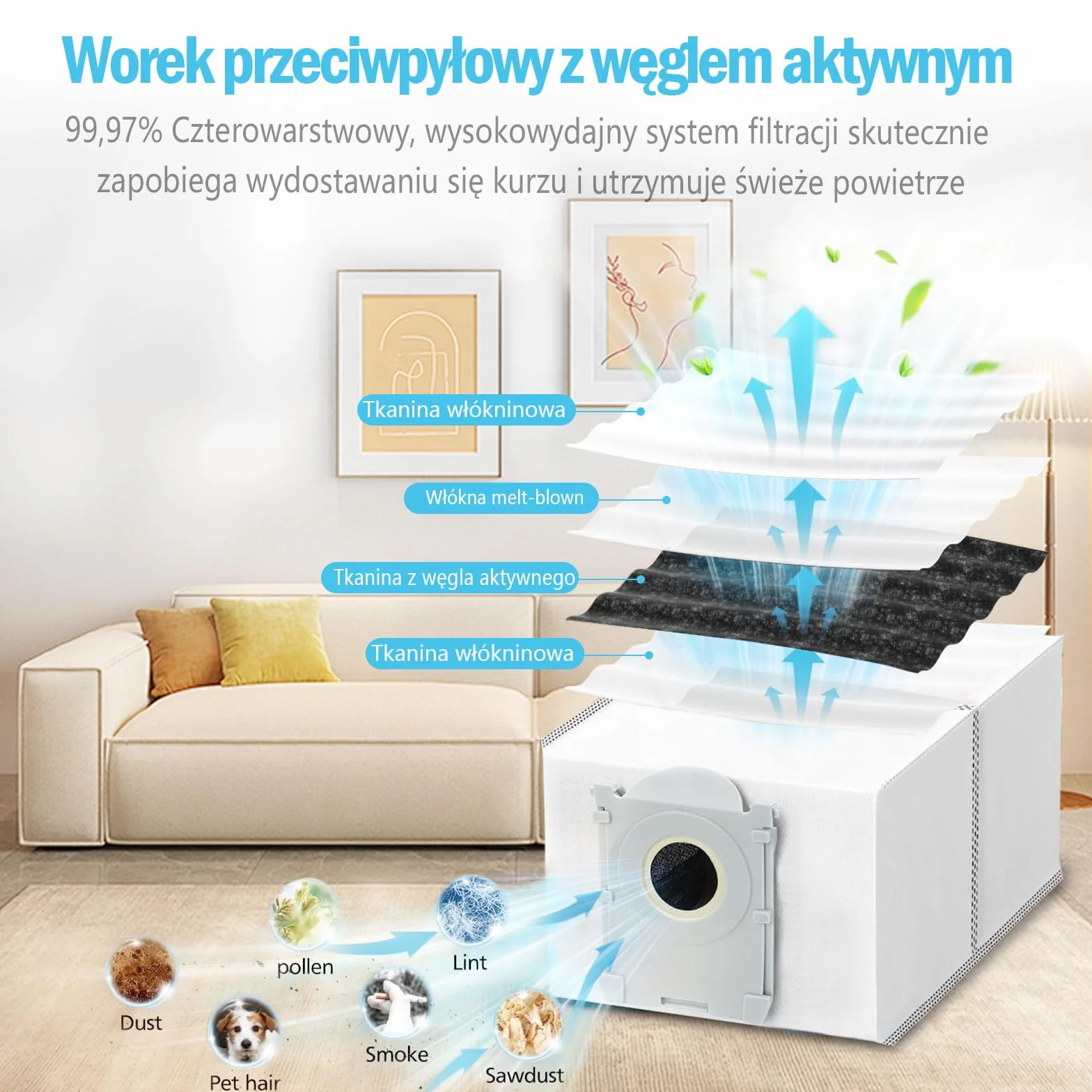 20 sztuk części zamiennych do odkurzacza Ecovacs Deebot T80 Omni, 1 szczotka główna, 2 wałek do mopa, 6 filtry, 6 worki na kurz, 4 szczotek bocznych,1 narzędzie