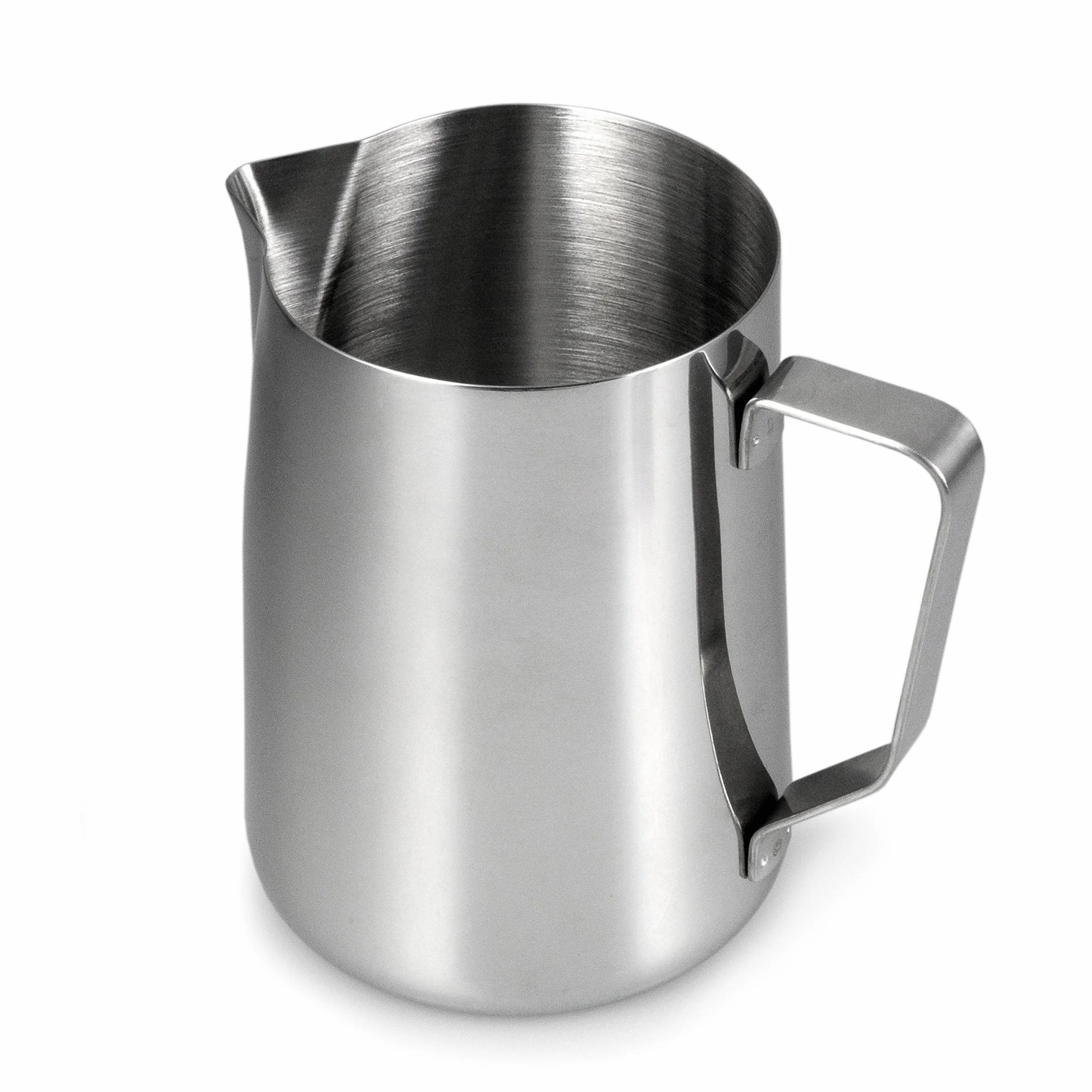 dzbanek do mleka 900 ml ze stali nierdzewnej, srebrny wysoki połysk, dzbanek baristy do spieniania i podgrzewania, uchwyt dla pewnego chwytu, dziobek do czystego nalewania, h 140 mm
