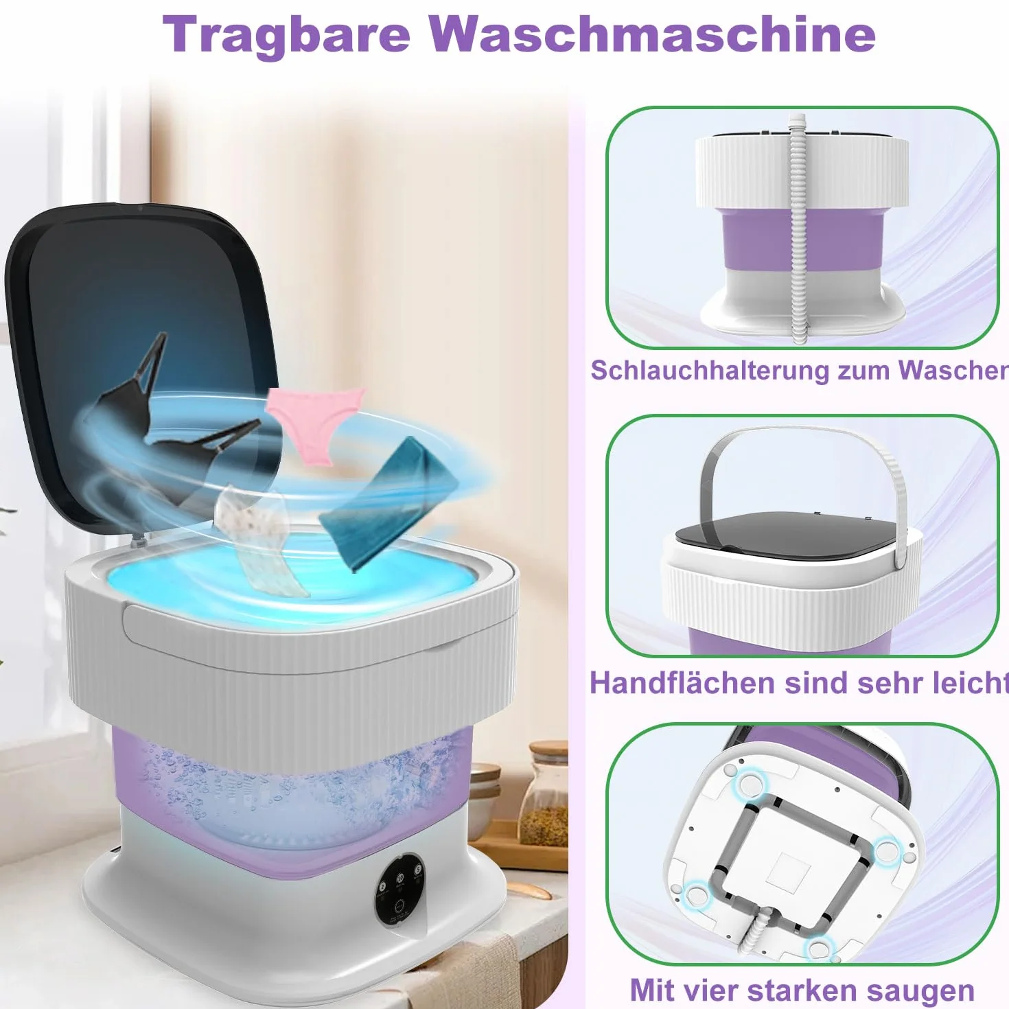 Składana mini pralka, 2 w 1, 12 l, składana, głębokie czyszczenie bielizny, innych małych ubrań, 60 W, przenośna pralka z koszem odpływowym do mieszkania, hotelu