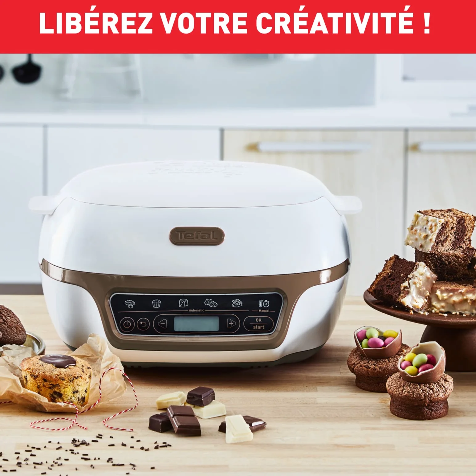 Maszyna do Ciasta Tefal Cake Factory KD802112, Aluminium, 1100 W, Biały/Brązowy