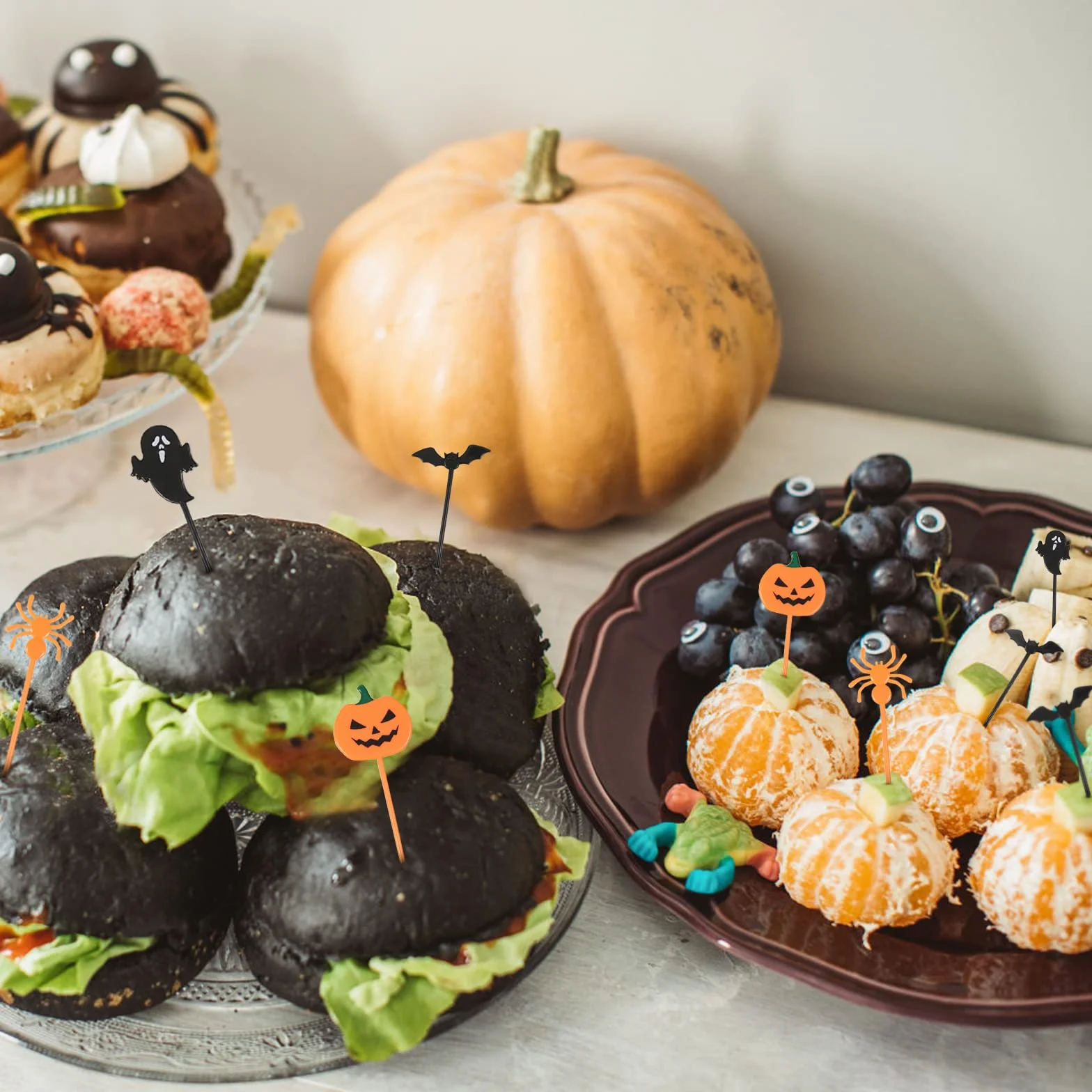 10 sztuk mini widelczyków do owoców na Halloween, do wielokrotnego użytku, dla dzieci, do dekoracji owoców, mini wykałaczki do żywności