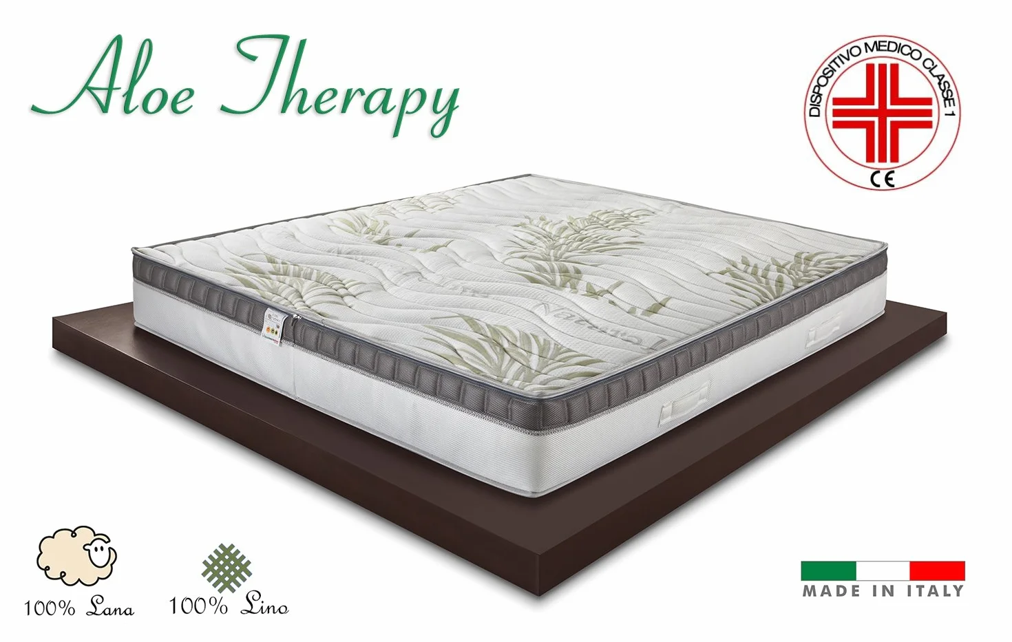 Materassimemory.eu Aloe Therapy Materac z pamięcią kształtu, wysokość 26 cm z urządzeniem medycznym klasy 1, warstwa pianki memory o grubości 7 cm, 11 stref o różnej nośności, zdejmowana pokrywa wełna/len Full 3D Air, poduszka I SAPMED dołączona 120 x 190
