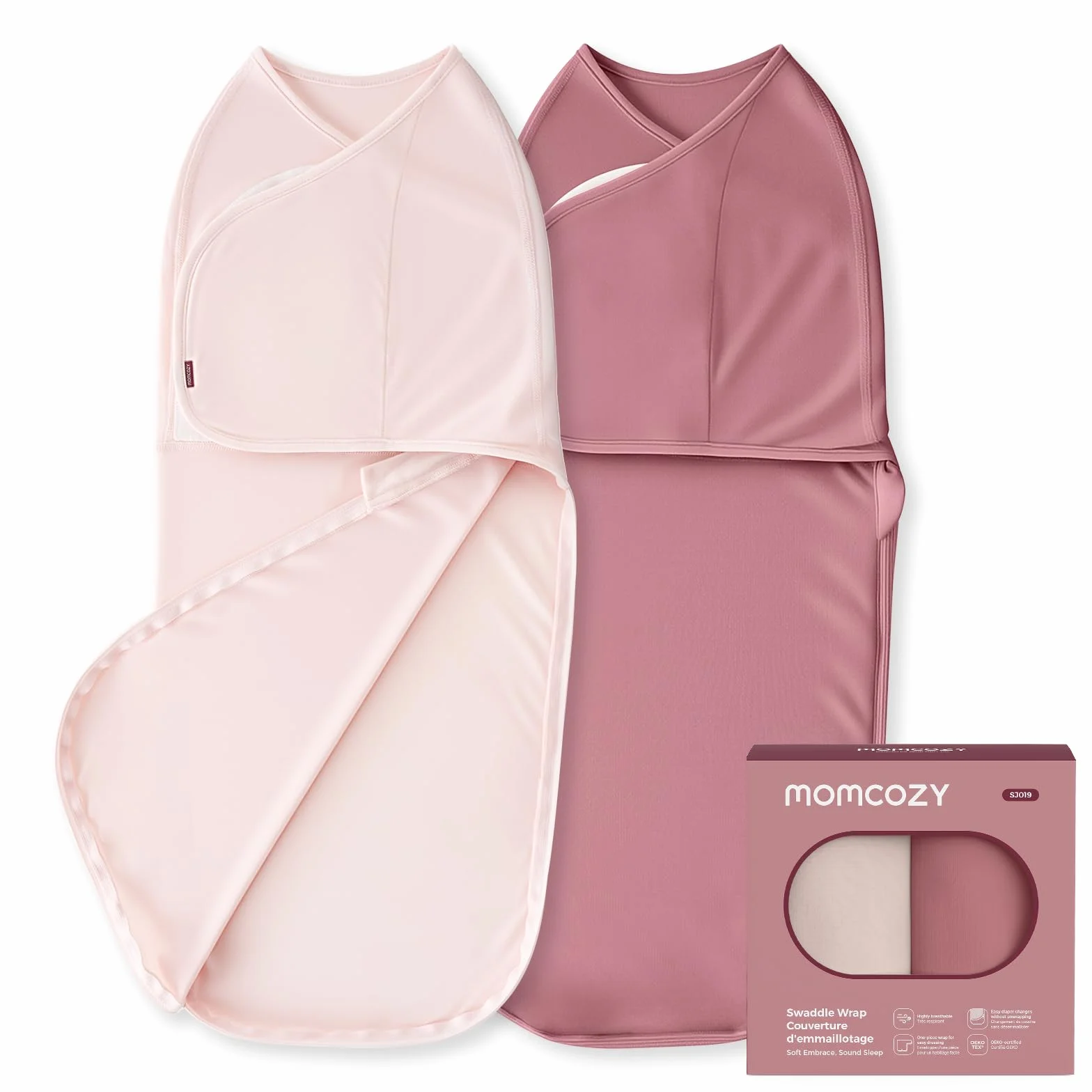 Momcozy Śpiwór niemowlęcy w wieku 0-3 miesięcy, ciche zamknięcie, dla świeżo upieczonych rodziców, redukuje odruch odstraszający, niezbędny dla noworodków 0-3 miesięcy, 2 sztuki, różowy