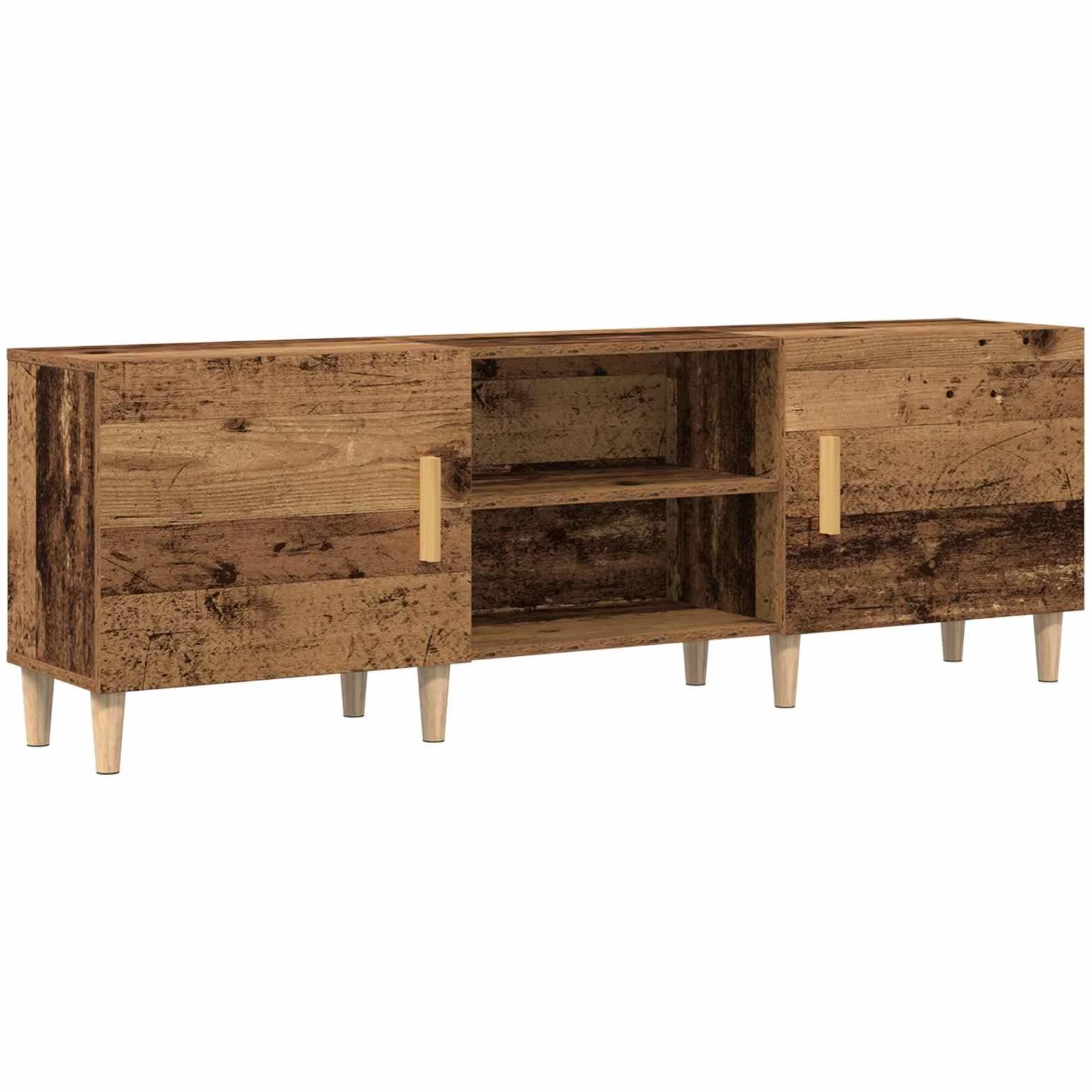 Générique Szafka pod telewizor Antyczna drewniana 150 x 30 x 50 cm Drewno Ingenierie | Solidne półki, drewniane nogi stożkowe, drzwi z czarnymi stalowymi uchwytami D, przechowywanie multimediów
