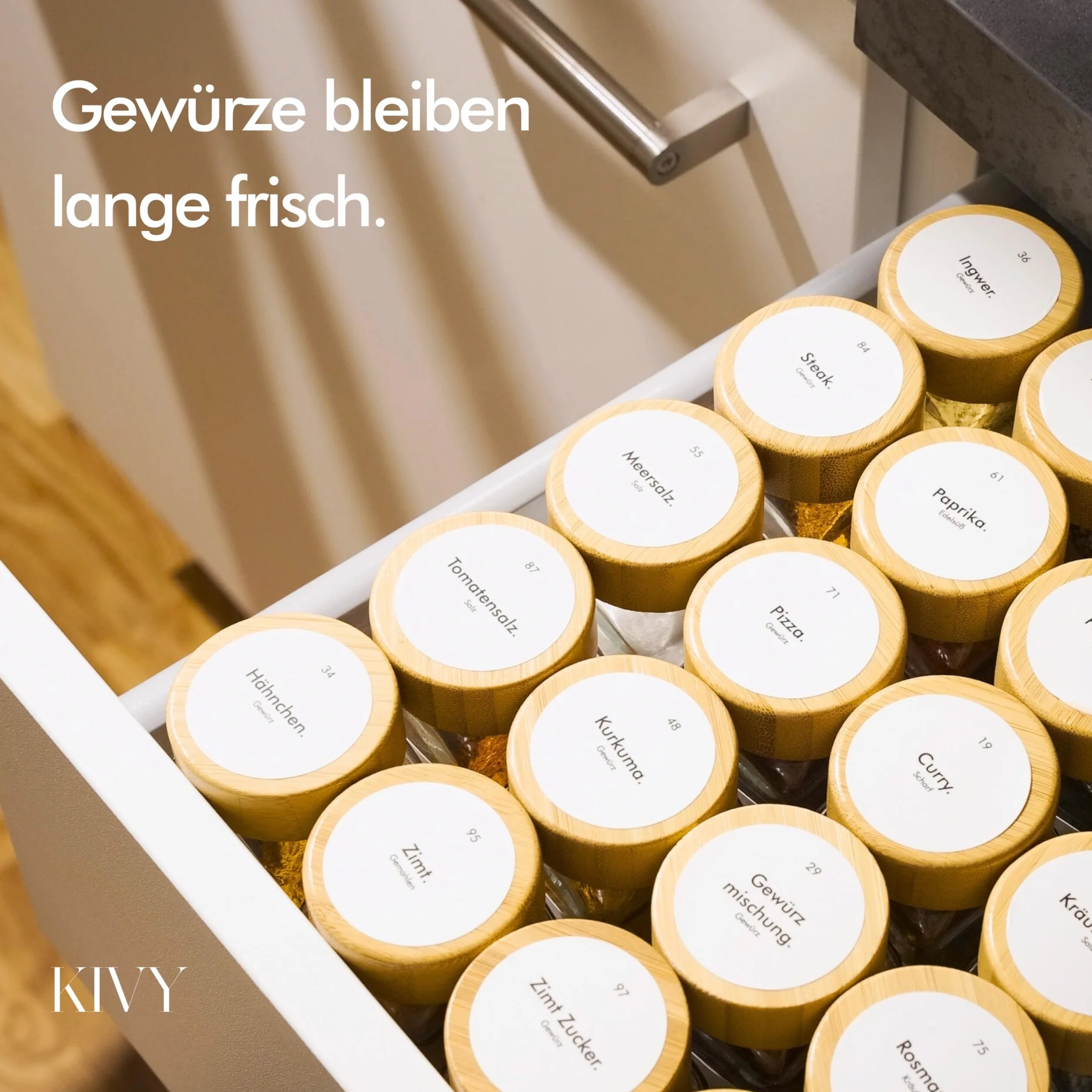KIVY Słoiki na przyprawy z wkładem do posypywania, dodatkowy zestaw 12 sztuk z pokrywkami bambusowymi