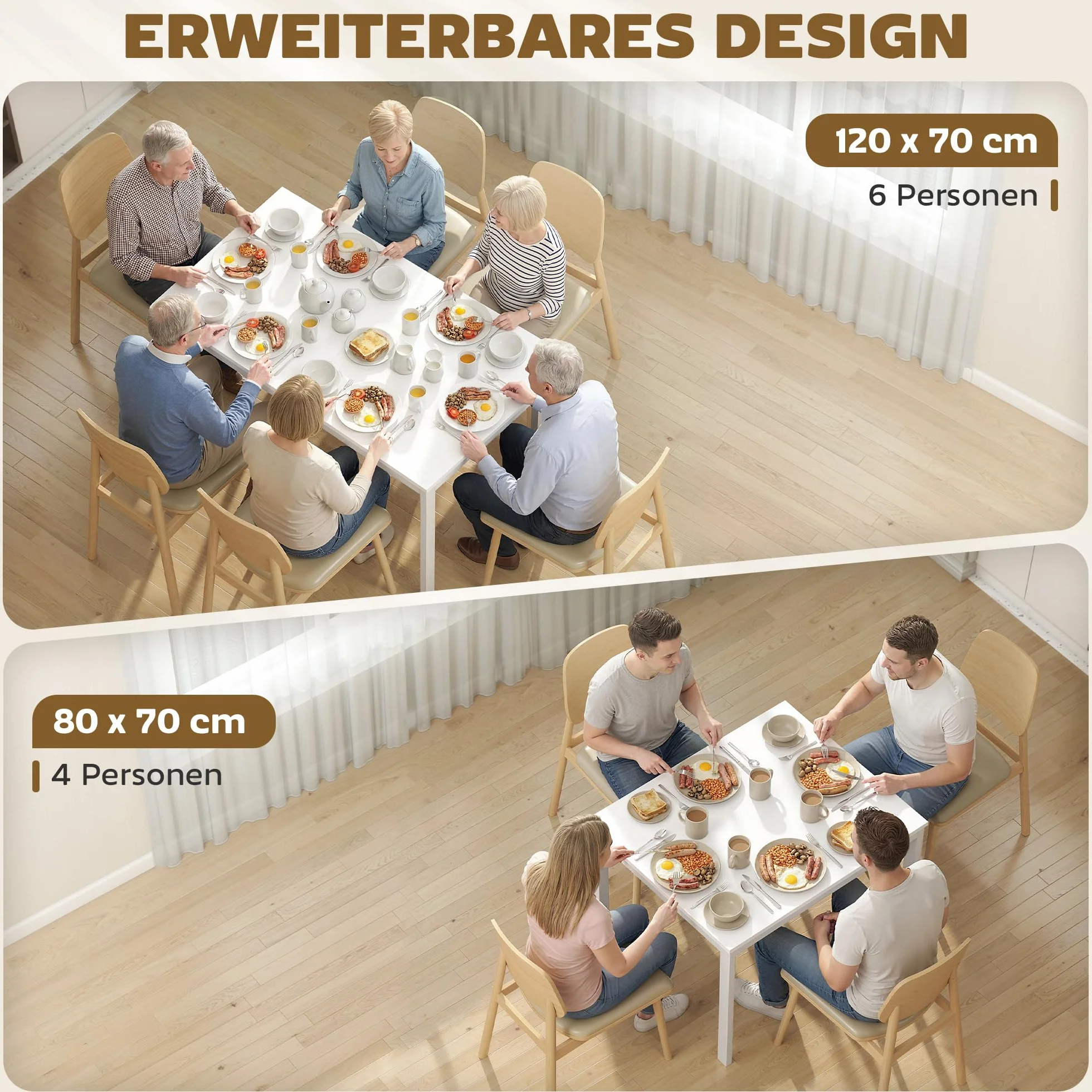 HOMCOM Rozkładany stół jadalniany 80/120 x 70 cm stalowe nogi prostokątny biały