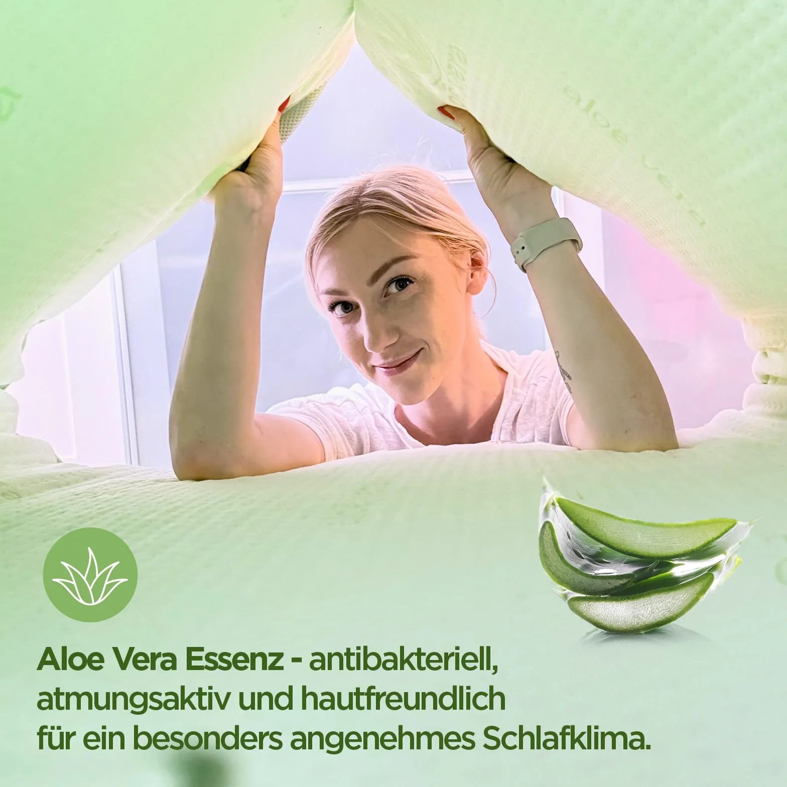 Vitapur Topper Aloe Vera – 70 x 190 cm, pianka memory 4 cm ze strukturą piramidy, zapach aloesu, nadaje się do prania, nakładka na materac