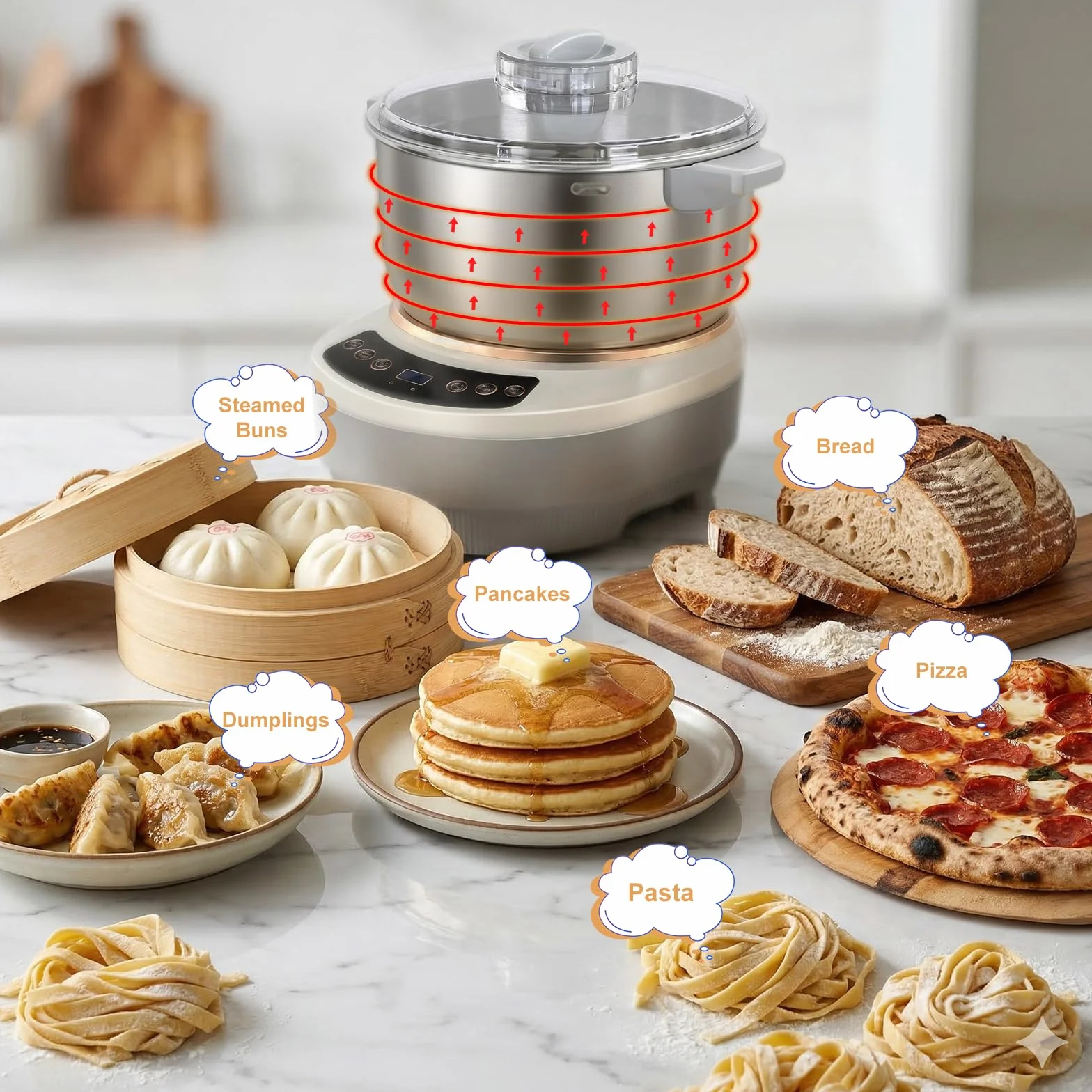 Maszyna do ciasta o dużej pojemności 7 l, 200 W, ze stali nierdzewnej 304, do pieczenia, ugniatania ciasta z termostatyczną funkcją fermentacji (25-38°C), do ugniatania ciasta