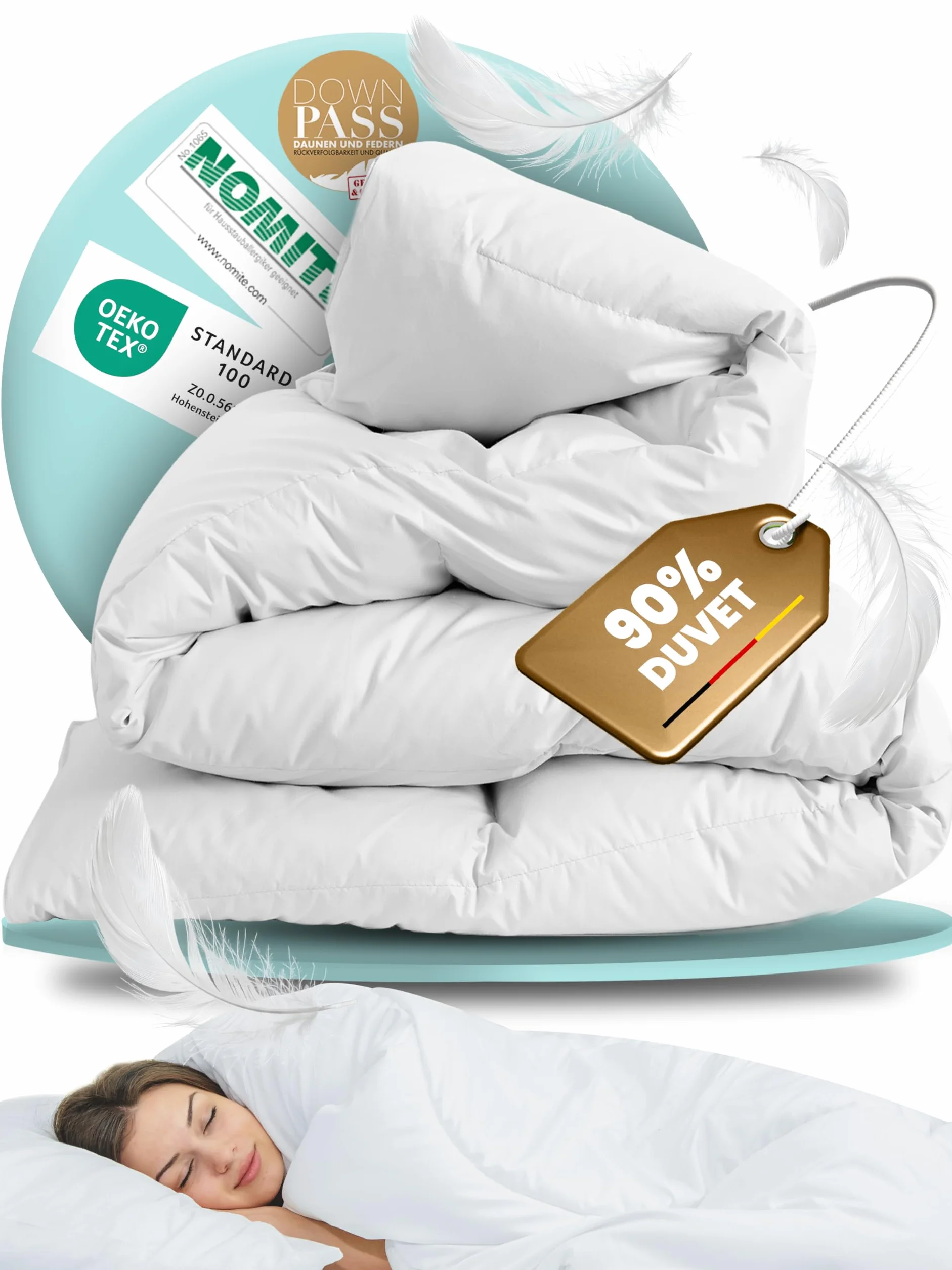 BEFA NATUR Kołdra puchowa całoroczna 240 x 220 cm | 90% puch i 10% pierze | waga wypełnienia 1220 g | nadaje się dla alergików (NOMITE), certyfikat dobrostanu zwierząt (DOWNPASS) | Oeko-Tex klasa 1 |