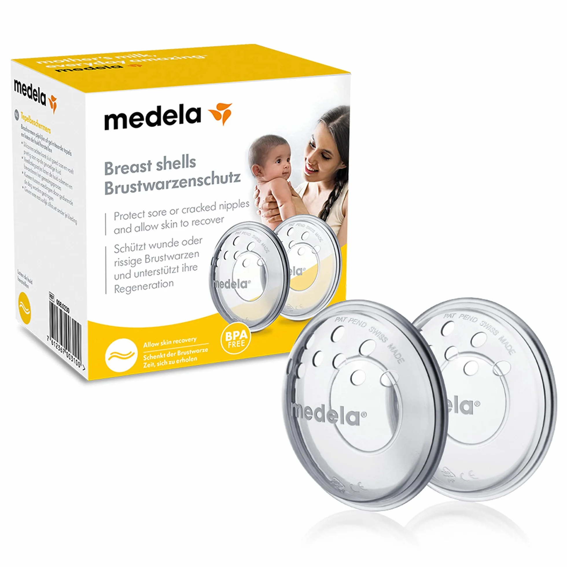 Medela Ochraniacz na brodawki sutkowe – nie zawiera BPA, z miękkiego silikonu, z oddychającymi otworami wentylacyjnymi, zestaw 2 sztuk