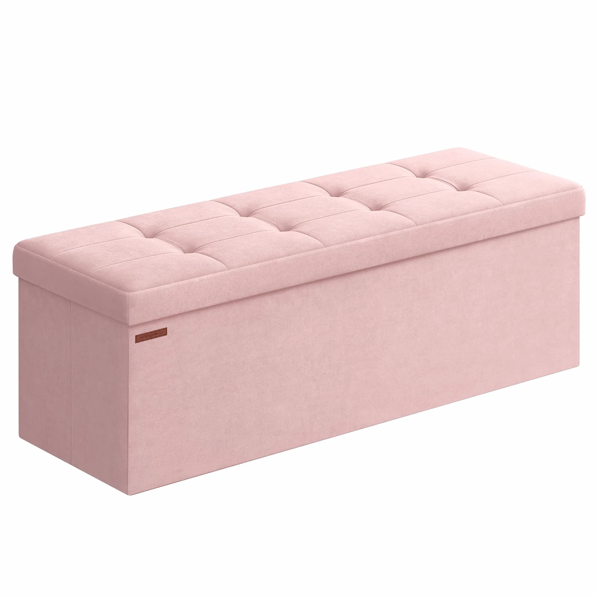 SONGMICS Skrzynia do Przechowywania, Składany Podnóżek, 38 x 110 x 38 cm, Ottoman, Obciążenie 300 kg, Salonu, Sypialni, Wejścia, Pastelowy Róż LSF277R01