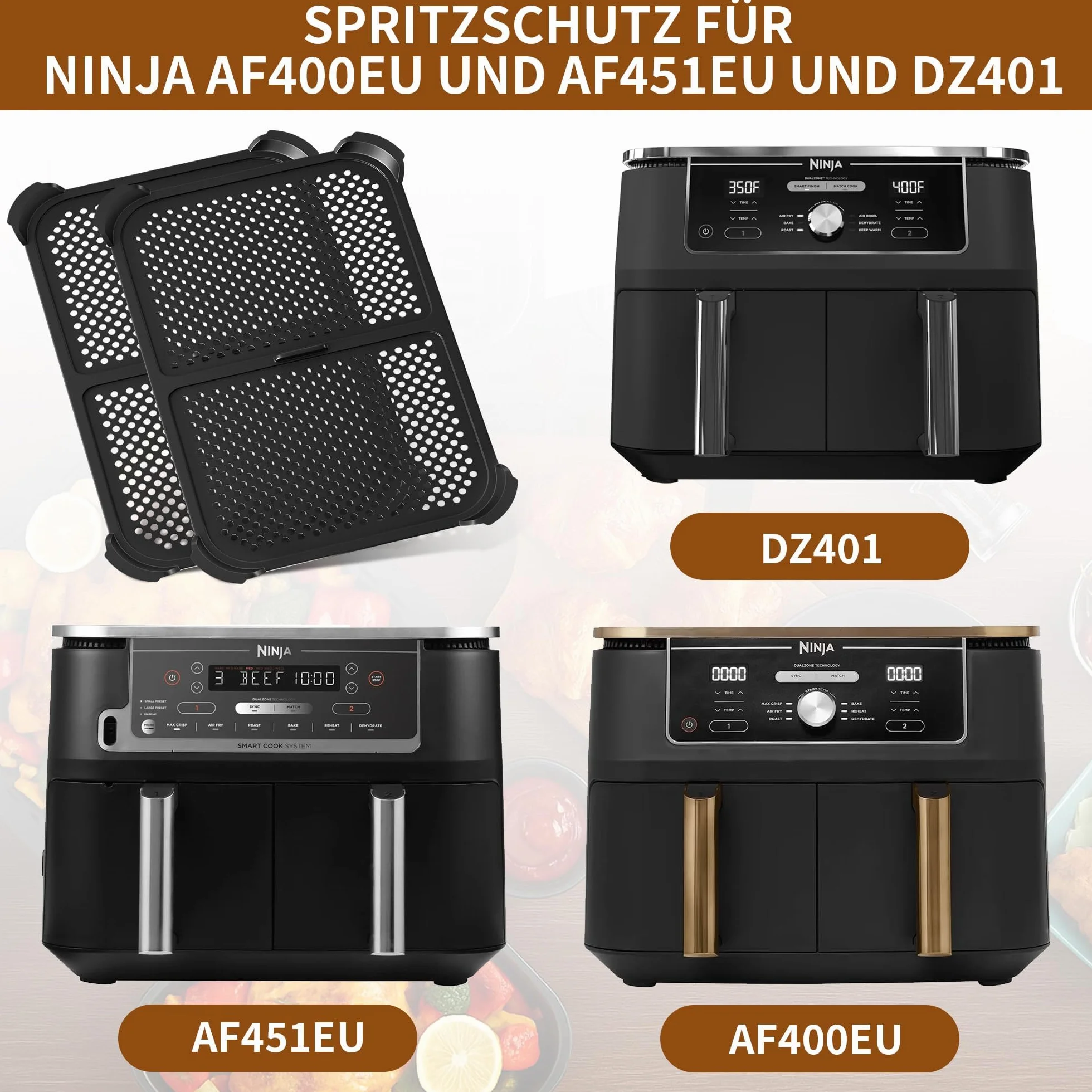 Akcesoria do frytkownicy na gorące powietrze, ochrona przed pryskaniem do Ninja AF400EU i AF451EU i DZ401, wykonane z wysokiej jakości silikonu, wysoka odporność na temperaturę i łatwe czyszczenie