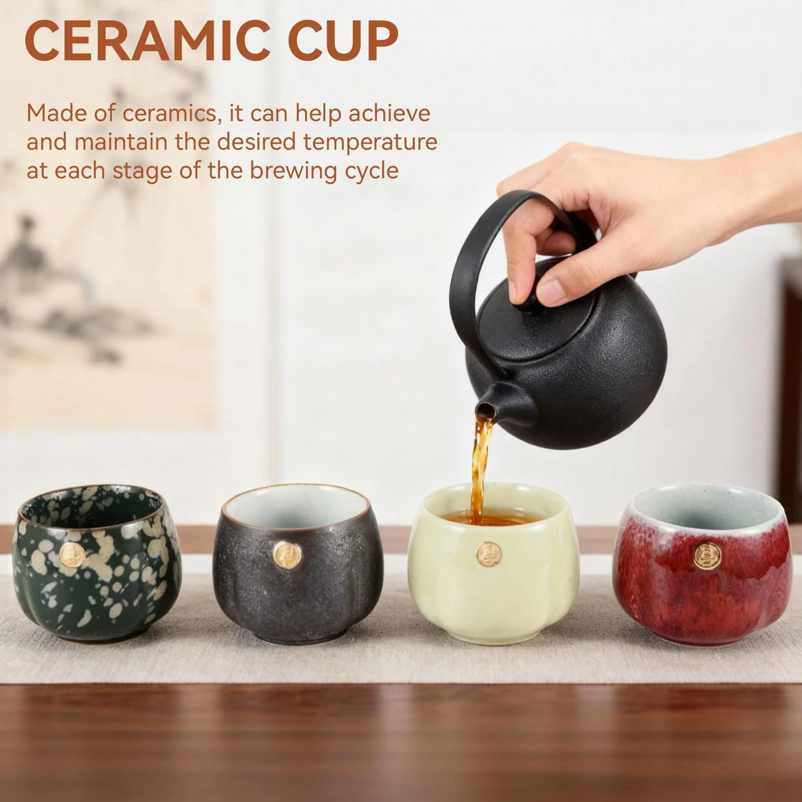 Japońska filiżanka do herbaty, 4-częściowy zestaw kubków ceramicznych, japońskie filiżanki do herbaty, zestaw do domu, biura, na prezent, do sake cups