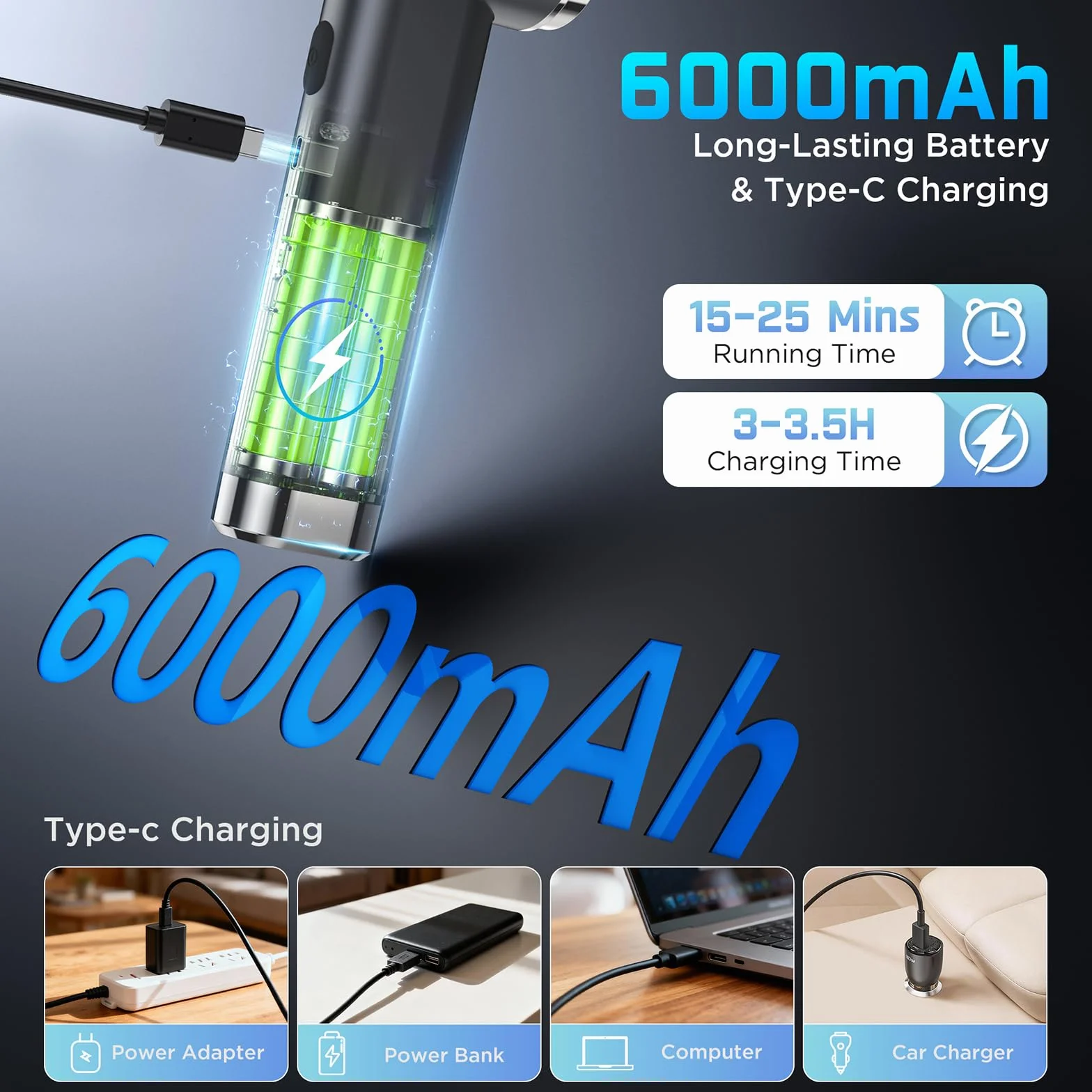 Odkurzacz ręczny 4 w 1, mini odkurzacz przenośny o mocy 25000 Pa, bezprzewodowy odkurzacz samochodowy 6000 mAh z silnikiem bezszczotkowym, do sierści zwierząt domowych, samochodu, domu, biura