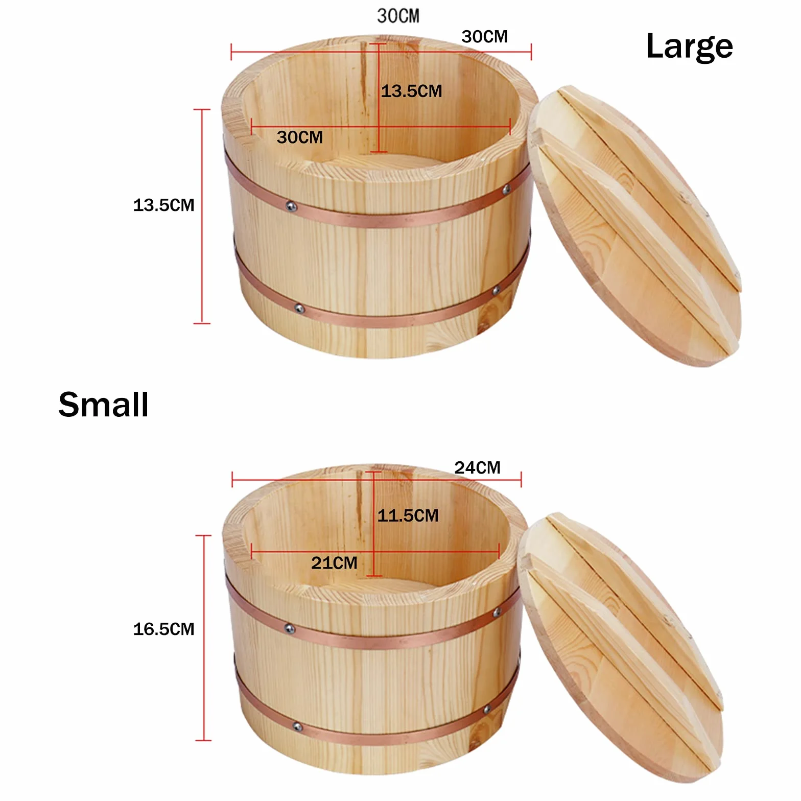 Japońska miska do ryżu Sushi-Hangiri Sushi Oke pojemnik do mieszania ryżu pojemnik na jedzenie z miedzianą opaską do domowej kuchni restauracji, 24 cm/9,5 cala