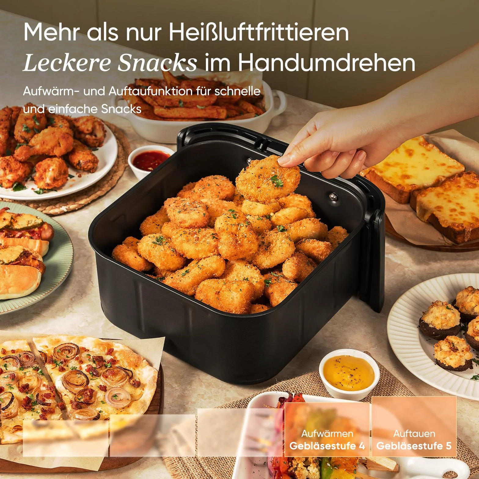 COSORI Frytkownica beztłuszczowa 9-w-1, Air Fryer XXL 6 l. Cichy silnik DC (5 prędkości), grill, pieczenie, fermentacja, suszenie, rozmrażanie, 87 przepisów, do 64% oszczędności energii