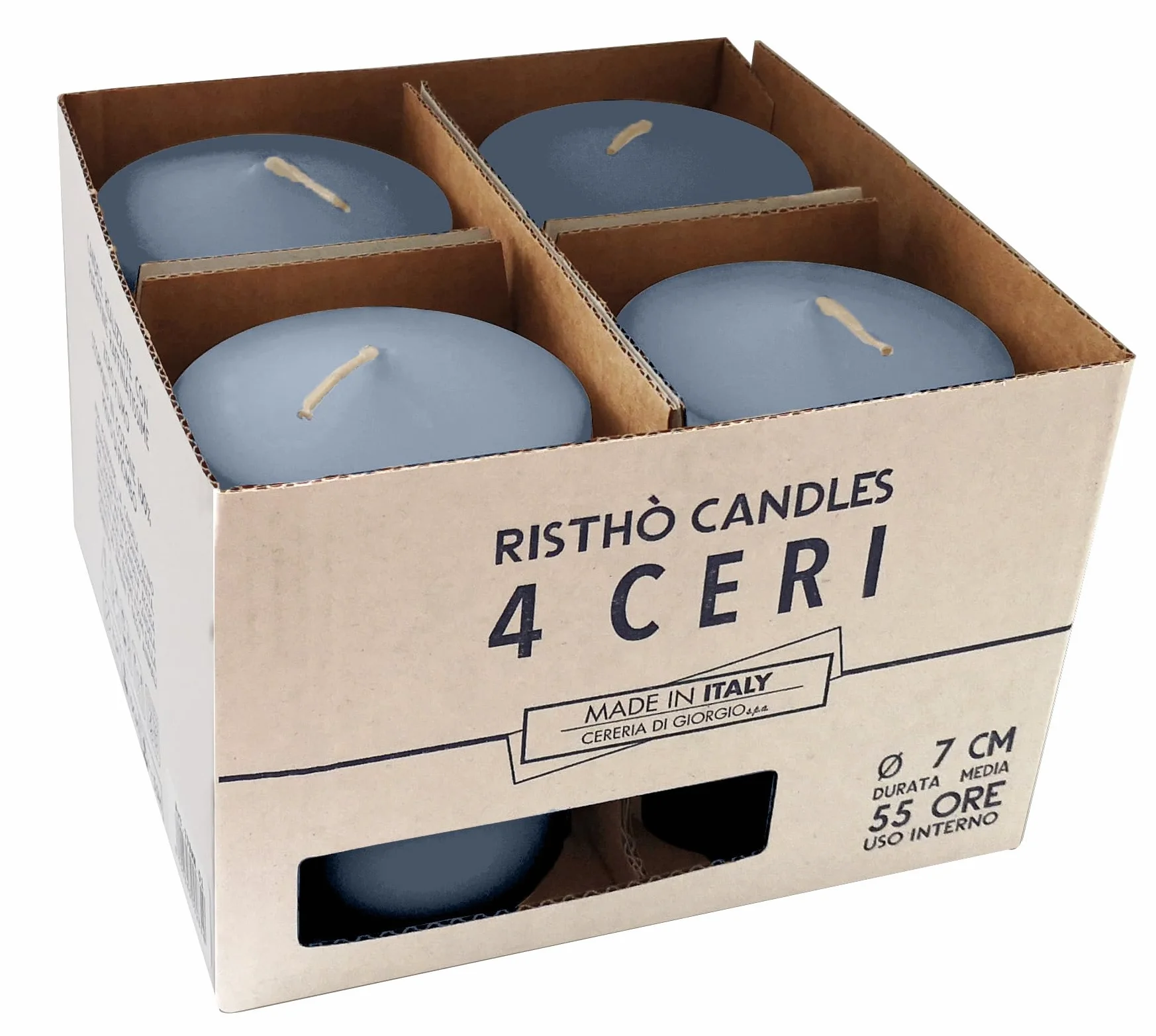 Risthò Świece woskowe Dusty Blue, średnica 7 cm, wysokość 10 cm, 4 sztuki