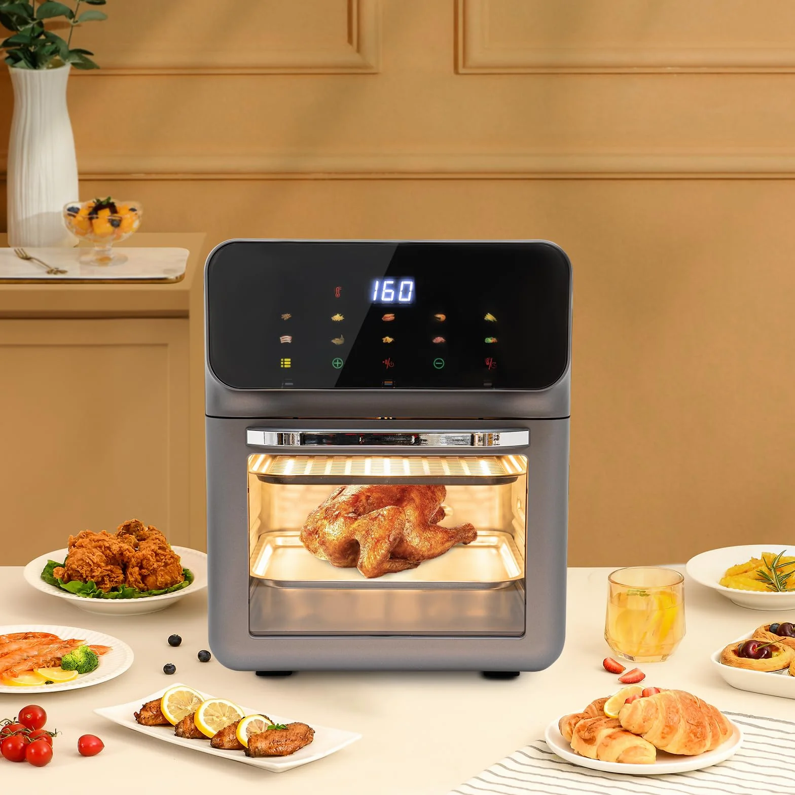 Mini piekarnik 13 l, piec do pizzy z termoobiegiem 3 w 1, piekarnik elektryczny do pieczenia i grillowania, z 2 blachami do pieczenia i 50 pojemnikami na ciasto, grzałka górna/dolna,