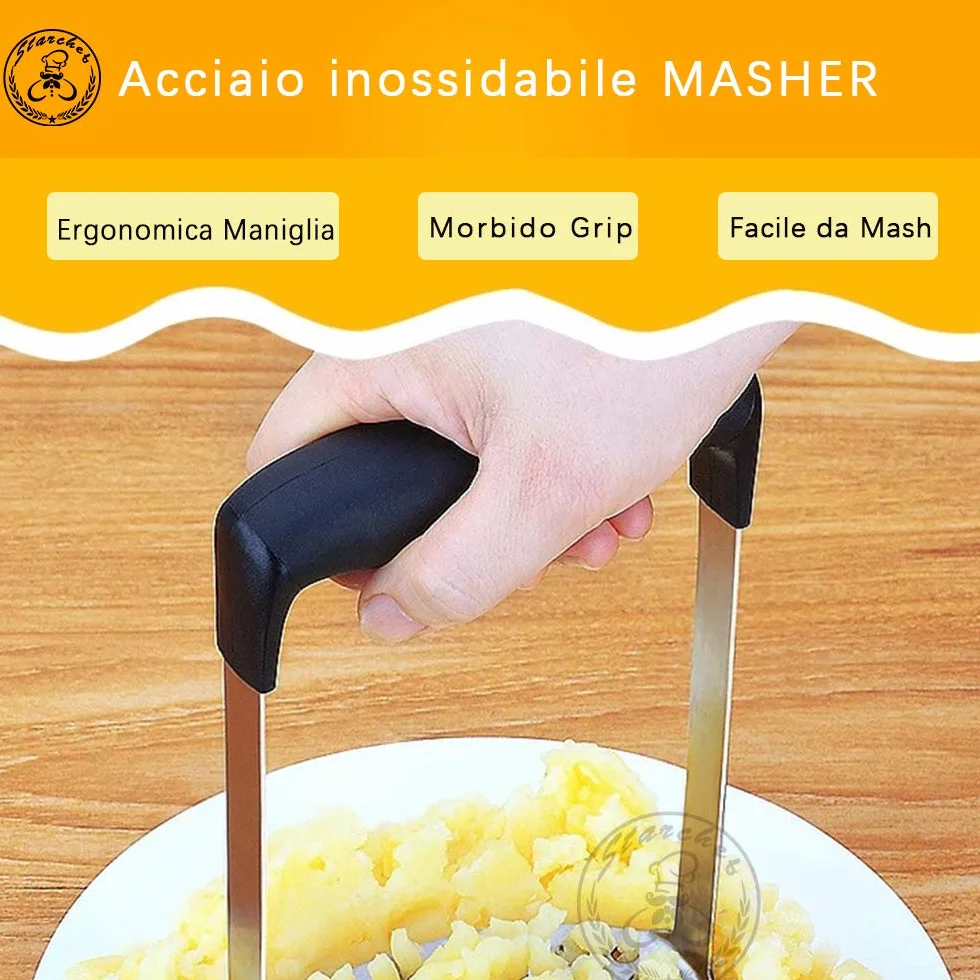 Masher Ricer,Stainless Steel Masher Ricer with Soft Handle, Baby Food Fruit & Vegetable Masher Ricer, Potato Ricer Masher(Black)