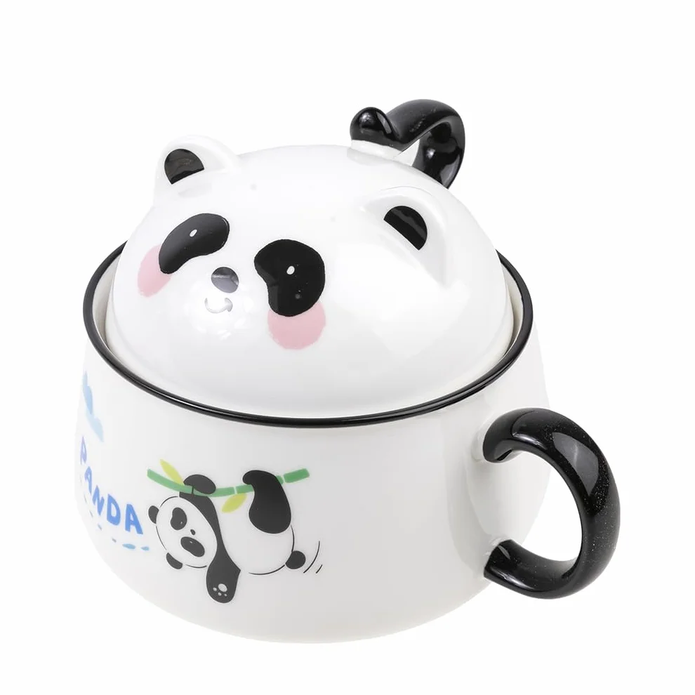 lachineuse - Azjatycka miska ramenowa - Porcelana - 1020 ML - Z pokrywką i sztućcami - Miska śniadaniowa, Zupa, Ryż, Natychmiastowy Makaron - Azjatycki pomysł na prezent, Japonia, Chiny - Biały kolor