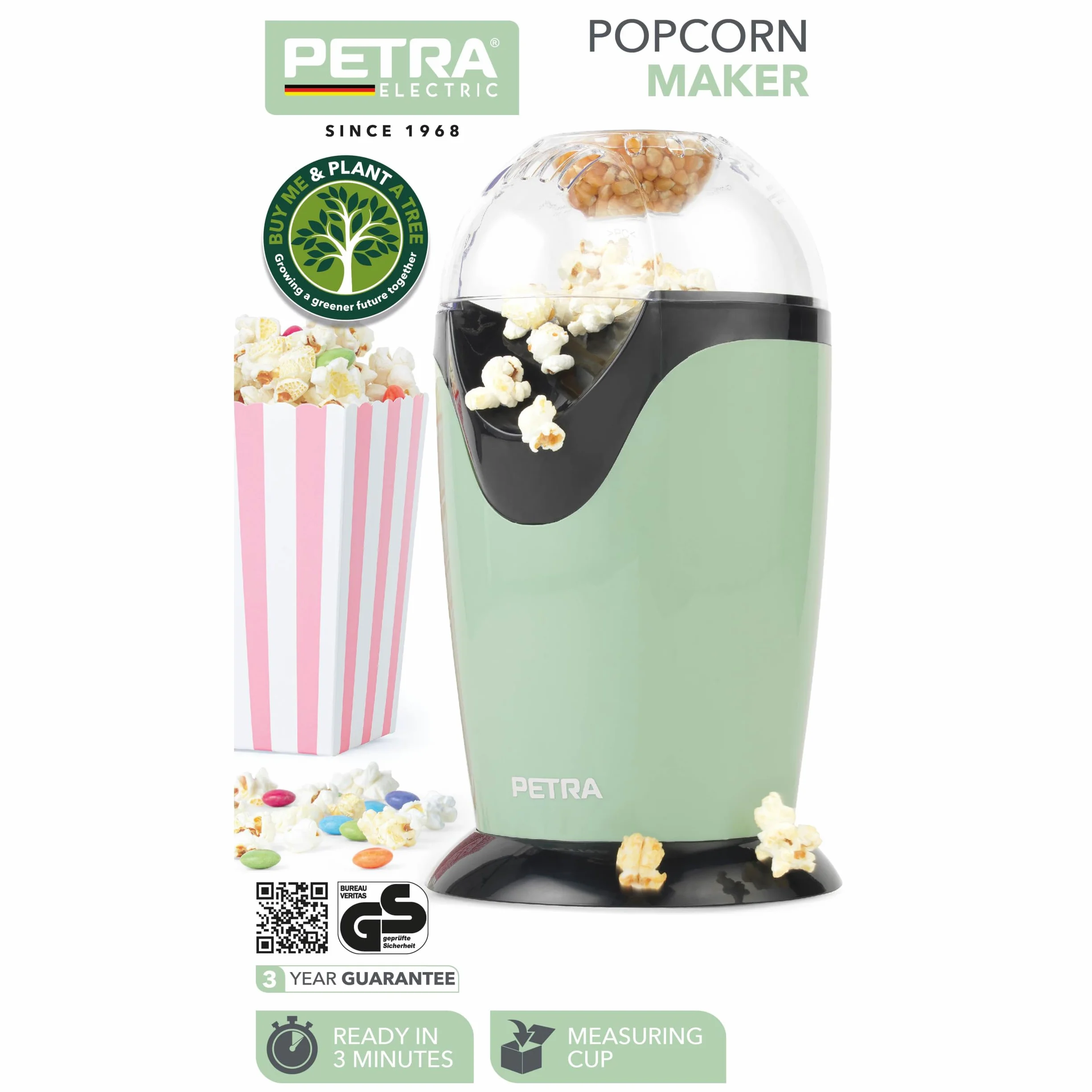 Petra PT0493GRVDEEU7 Elektryczna maszynka do popcornu 1200 W, bez oleju, zielona