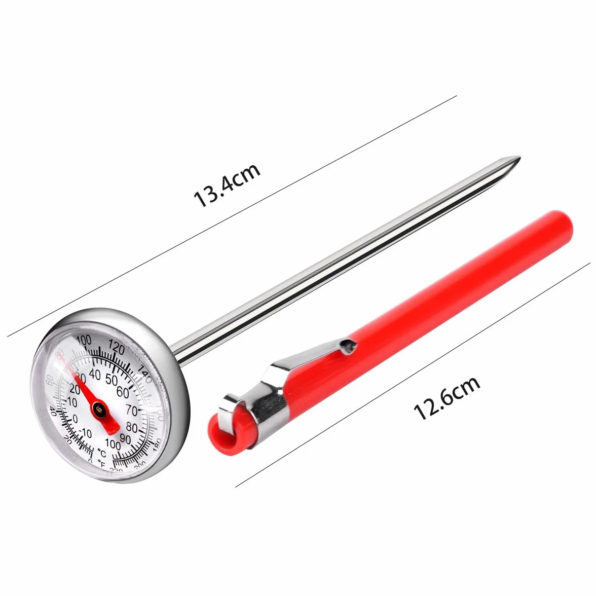 Termometr do kawy i mleka do pomiaru temperatury mleka, kawy, pieczenia, herbaty i żywności - sonda ze stali nierdzewnej z wyświetlaczem LCD, od -10 do 110°C/od 0 do 220°C