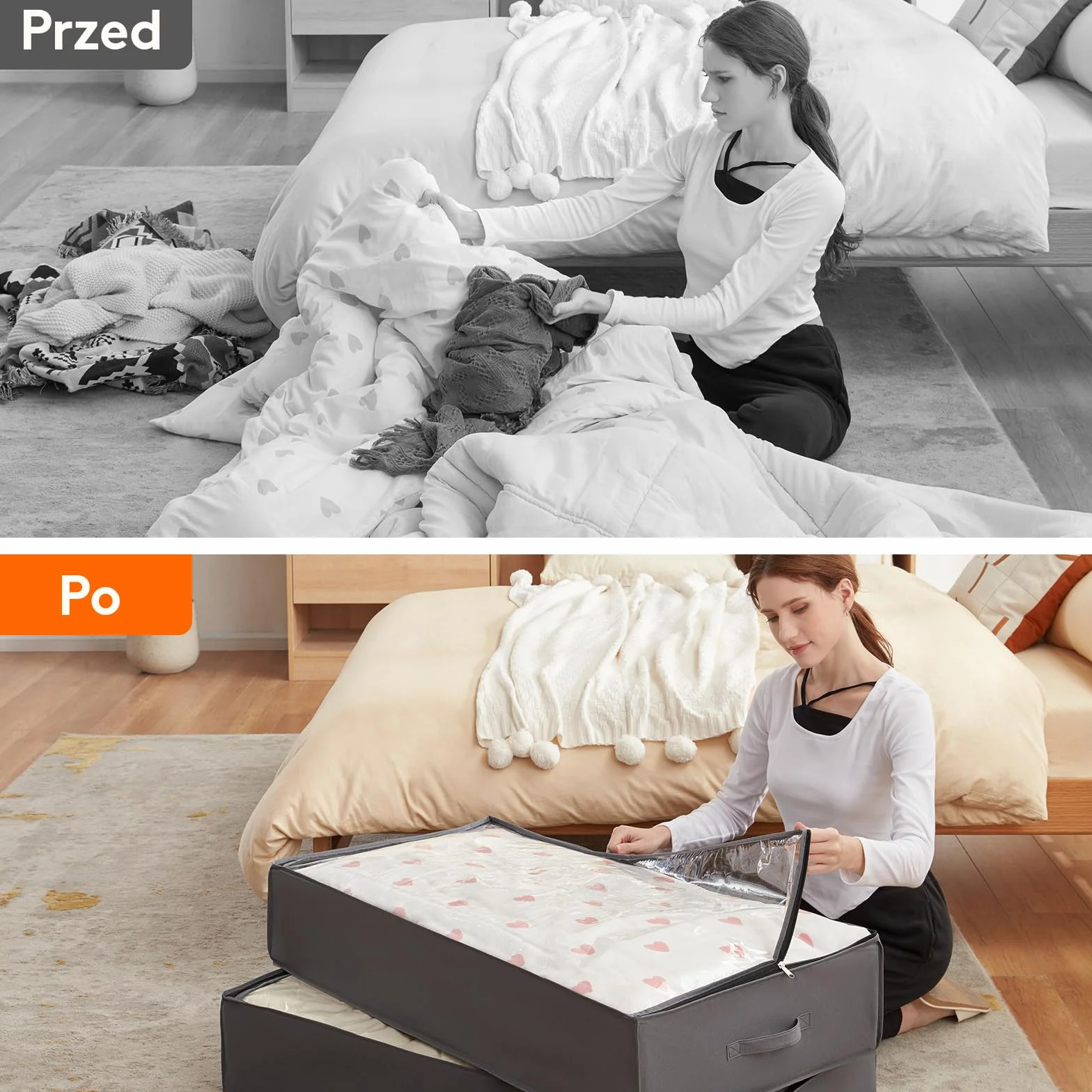 Lifewit Pojemniki Do Przechowywania Pod Łóżko 2 sztuki, Duża Pojemność Torby Do Przechowywania Koców Ze Wzmocnionym Uchwytem, Kołdry, Prześcieradła, Ubrania, Sypialnia, Szafa, Szary