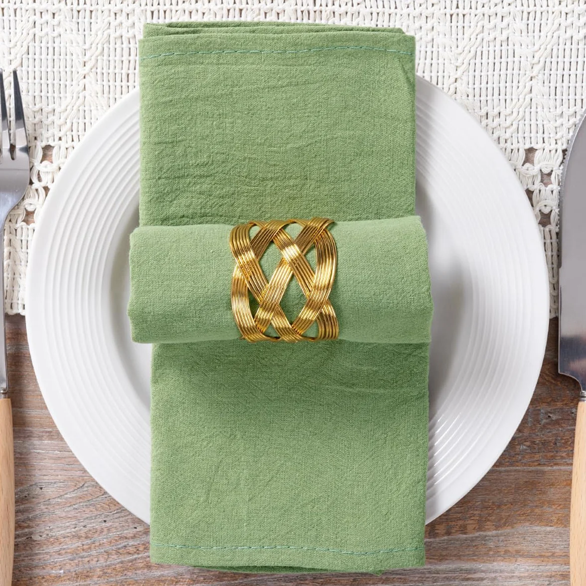 MLMC Zielone Szafirowe Serwetki z Bawełny i Lnu Styl Rustykalny Miękkie Prasowane Serwetki na Obiad Zestaw 8 sztuk 43x43 cm na Ślub Wiosenną Uroczystość Baby Shower Codzienne Użytku