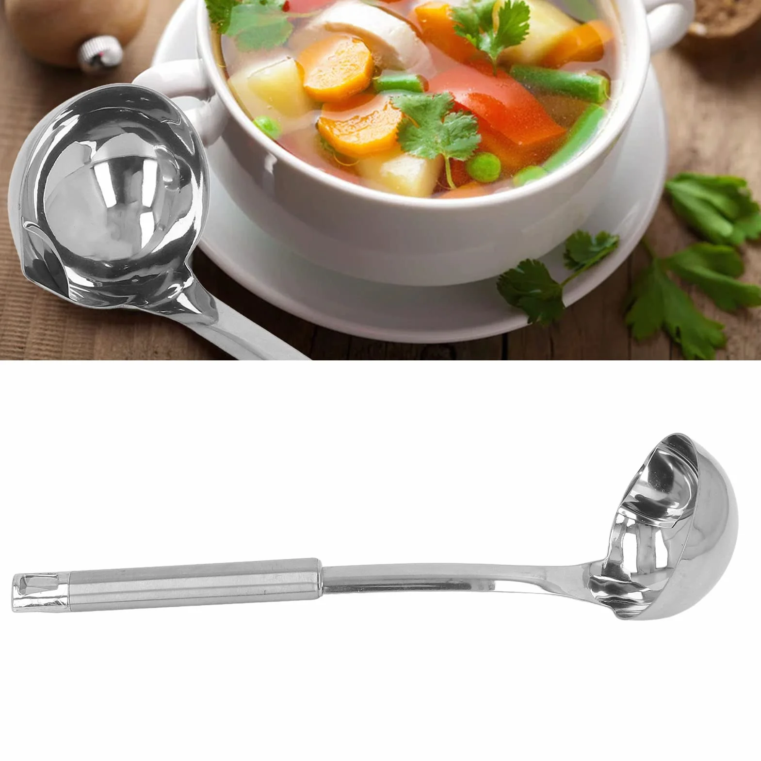 Separator Oleju Chochla, łyżka Filtrująca ze Stali Nierdzewnej 304 Zupy Sosy Gulasze Separator Sosu Kuchnia Gotowanie Odtłuszczacz Sitko Łyżka z Ergonomicznym Okrągłym Uchwytem