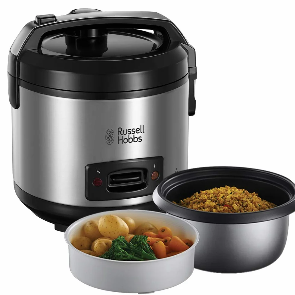 Russell Hobbs parowar i ryżowar, pojemność 1,2l, powłoka zapobiegająca przywieraniu, pokrywka ze szkła hartowanego, pokrywka antykondensacyjna, nienagrzewające się uchwyty, moc 500W, biały, 27080-56