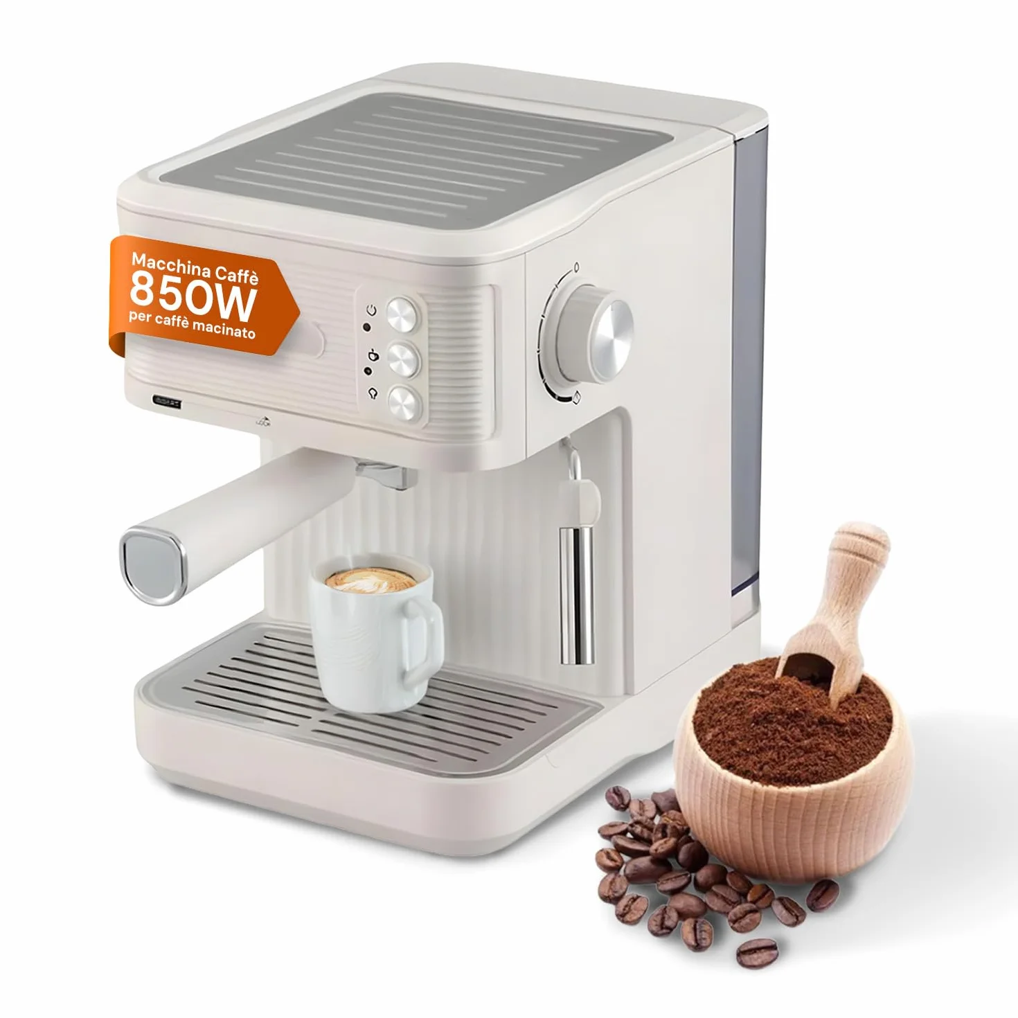 Avilia - Ekspres do kawy 850 W do intensywnego espresso z filtrem ze stali nierdzewnej, 2 l zbiornik i kompatybilność z kawą mieloną i kapsułkami, łatwa obsługa i kompaktowa biała konstrukcja