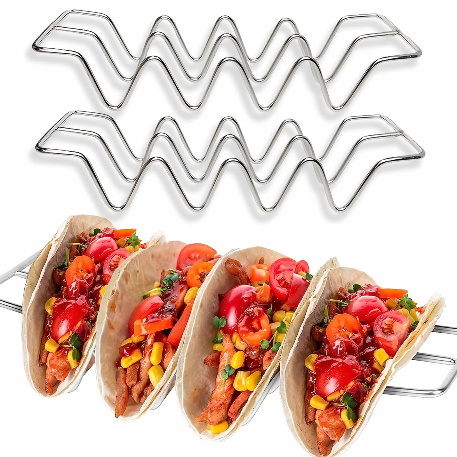 Taco stojak na hot dog, 3 sztuki, ze stali nierdzewnej, do tacos, hot dogów, kanapek, naleśników, nadaje się do mycia w zmywarce
