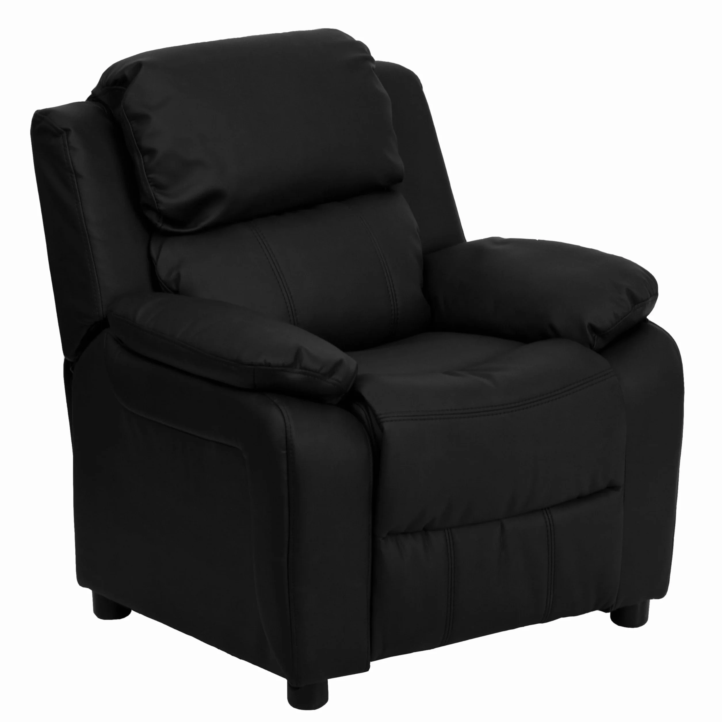 Flash Furniture Deluxe Wyściełany współczesny fotel dziecięcy z podłokietnikami do przechowywania, skórzany, czarny, 66,04 x 53,34 x 53,34 cm