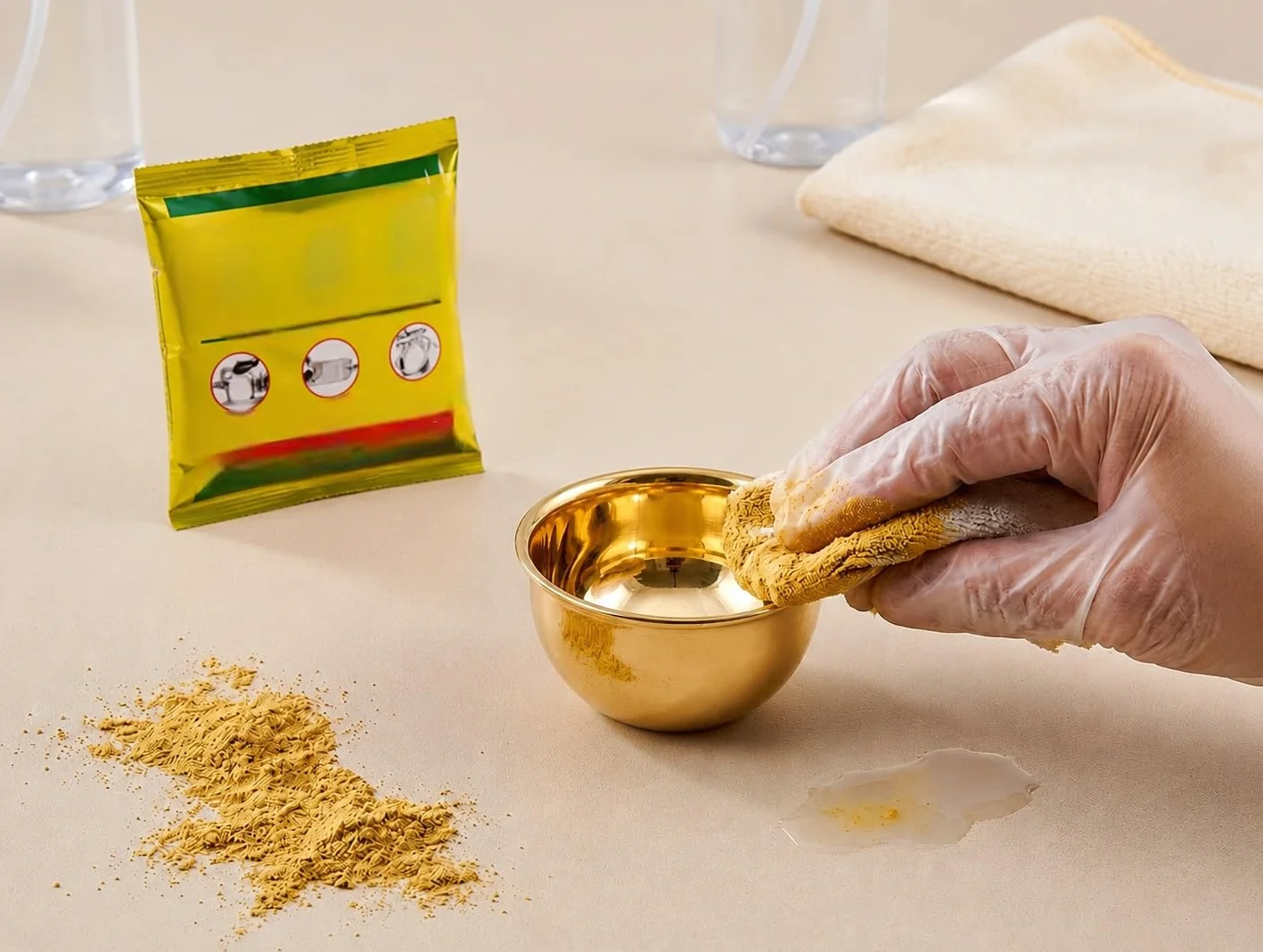 BRACOP® Mosiężna okrągła miska do serwowania Katori zestaw 4 szt. do jadalni, przekąsek, akcesoria kuchenne, dekoracja stołu, mosiężny pojemnik, miska, zestaw przyborów kuchennych, świąteczne prezenty