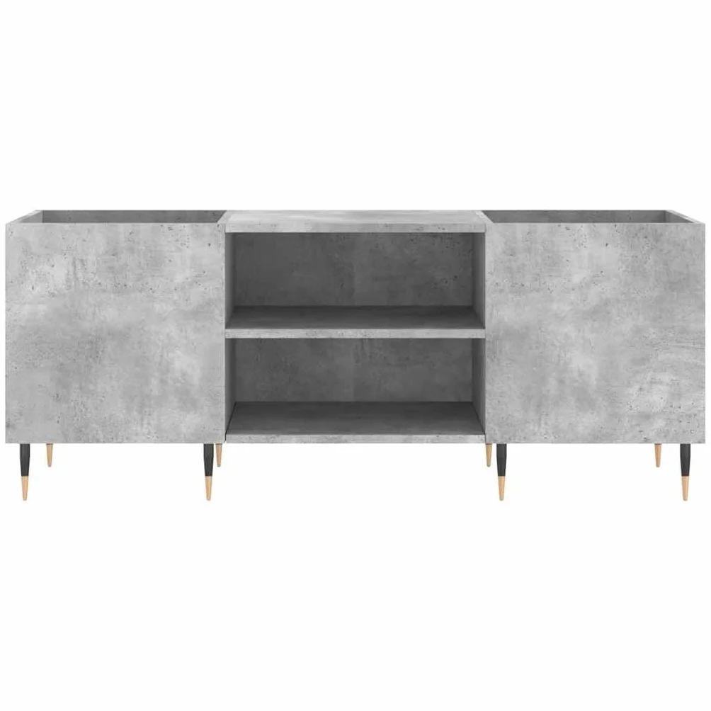 Szafa panelowa, betonowa, szara, 121 x 38 x 48 cm, materiał drewnopochodny ze stabilną płytą górną i żelaznymi nogami do stylowego przechowywania winylu, do przechowywania, mebli