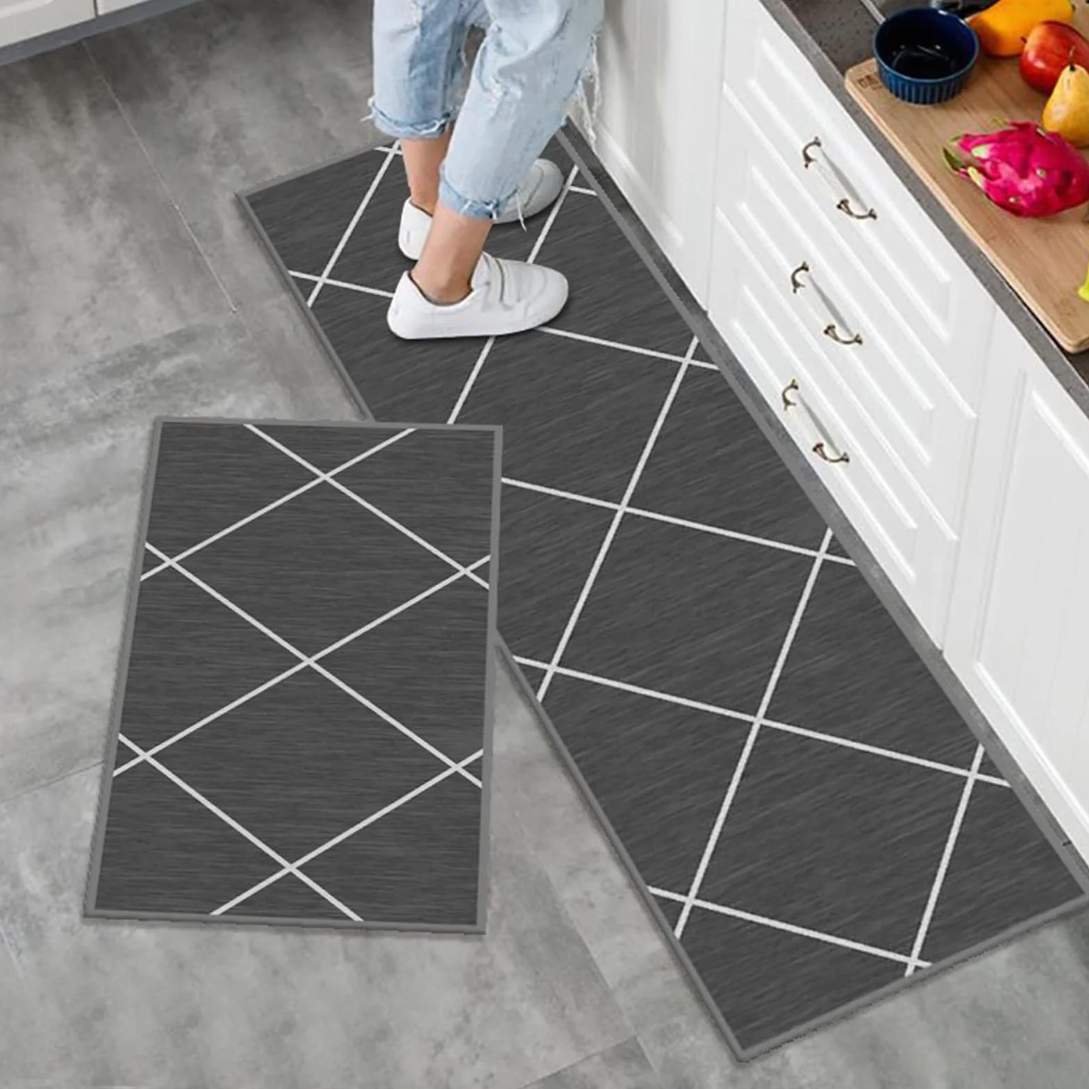 2-częściowy zestaw antypoślizgowych dywaników kuchennych, chłonne maty podłogowe, dywany kuchenne i dywaniki do domu, jadalni i przedpokoju, 50 x 80 cm + 50 x 150 cm