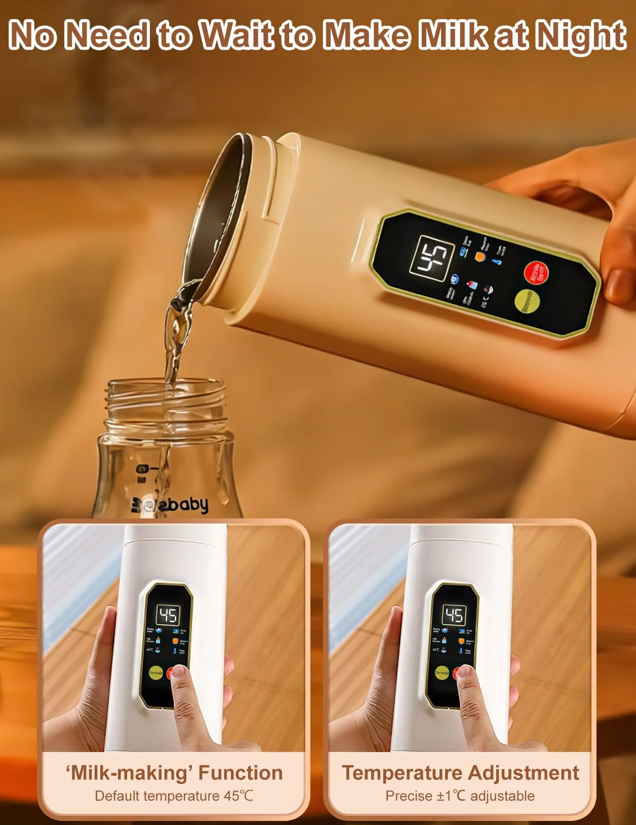 Mały Czajnik Podróżny, 450 ML Mini Czajnik z 6 Ustawieniami Temperatury Wyświetlacz LED Temperatury w Czasie Rzeczywistym Przenośny Czajnik Elektryczny do Herbaty, Mleka dla Niemowląt, Kawy