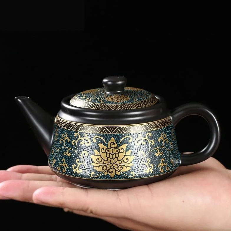 Japoński ceramiczny czajniczek, Retro czarny ceramiczny czajniczek w stylu chińskim herbata liściasta(15.2x7.5cm 240ML-b)