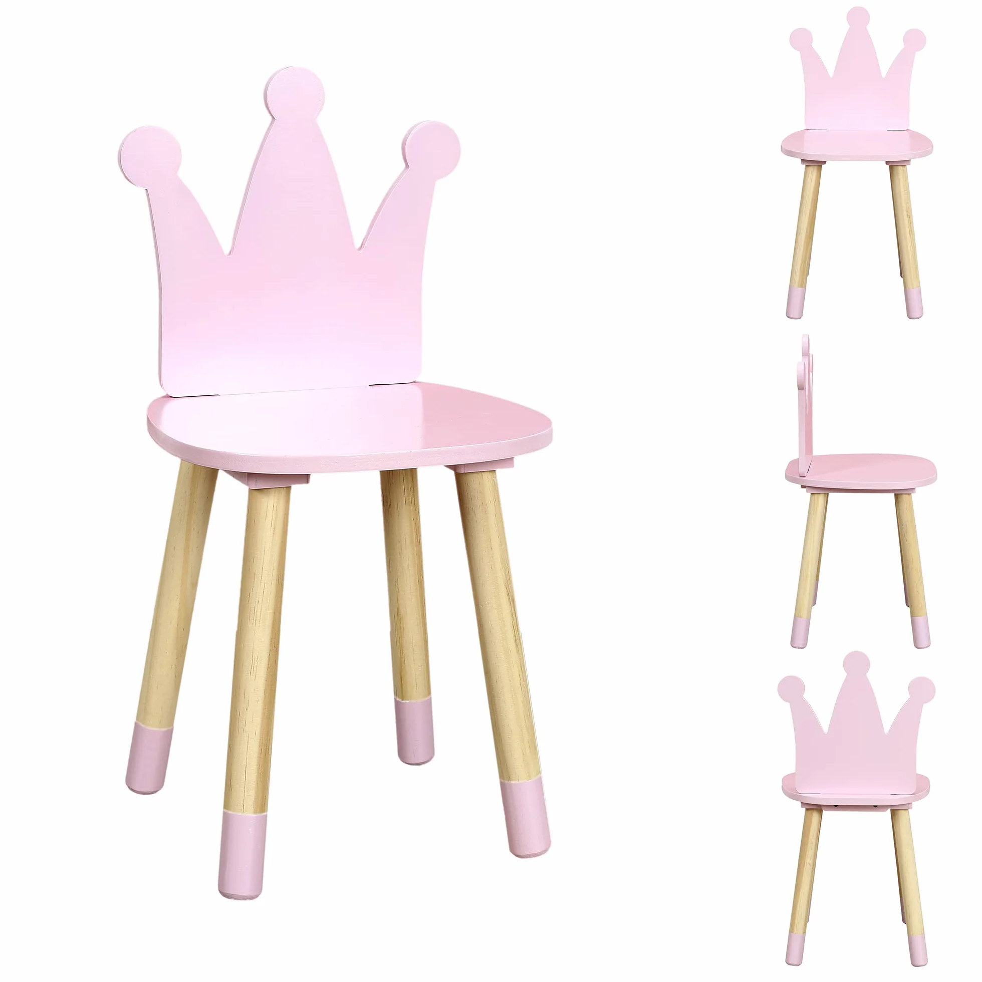 Home Deco Kids HD6922 różowe krzesło w kształcie korony do pokoju dziecięcego, meble, dekoracja, drewno sosnowe, 28 x 27 x 54